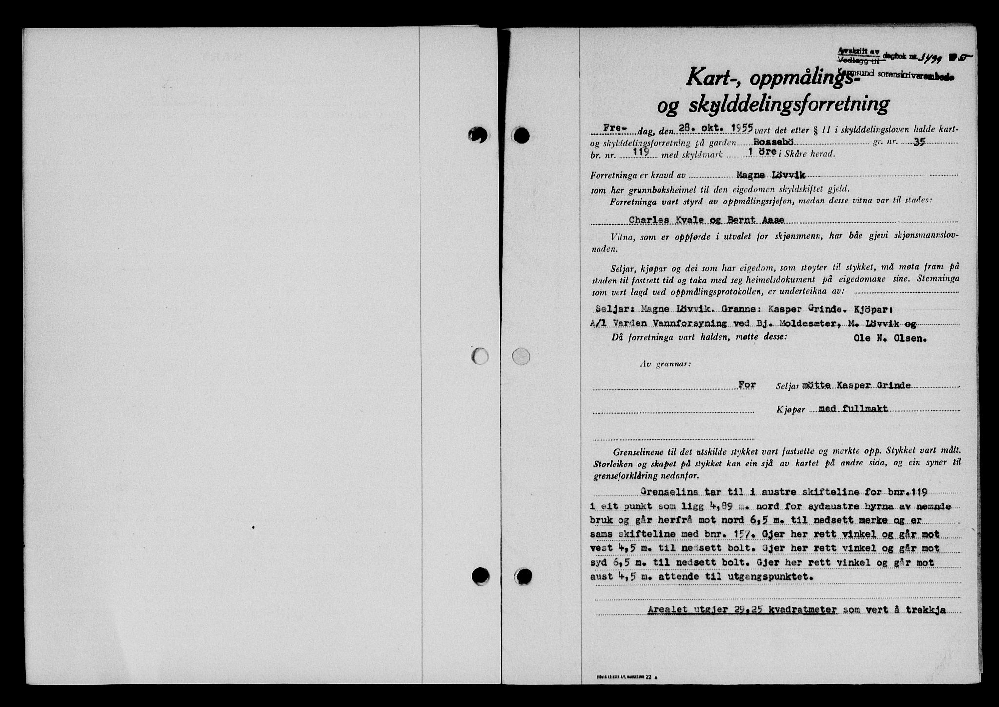 Karmsund sorenskriveri, SAST/A-100311/01/II/IIB/L0117: Mortgage book no. 97Aa, 1955-1955, Diary no: : 3499/1955