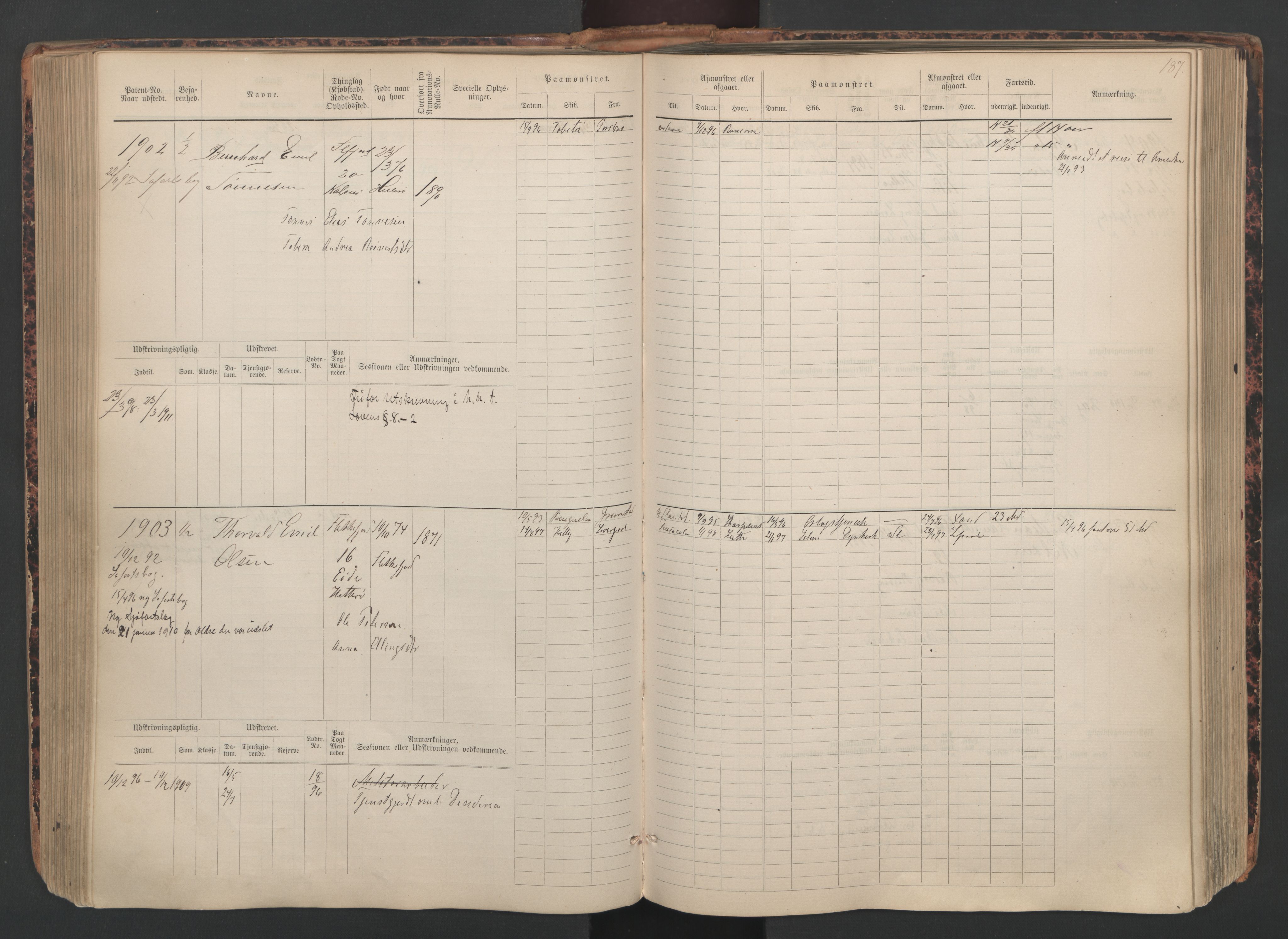 Flekkefjord mønstringskrets, SAK/2031-0018/F/Fb/L0010: Hovedrulle nr 1534-2329, Æ-7, 1884-1948, p. 189