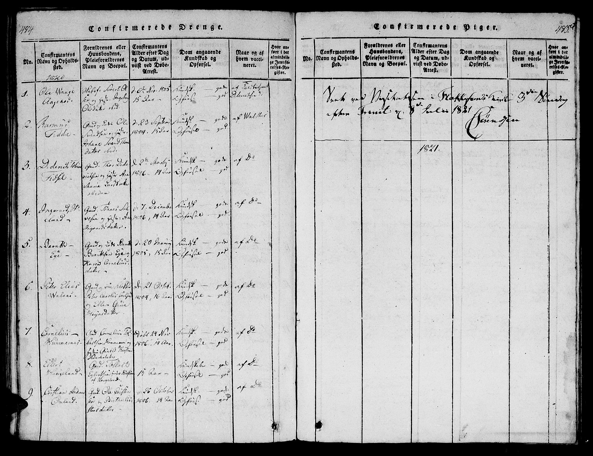 Flekkefjord sokneprestkontor, AV/SAK-1111-0012/F/Fb/Fbb/L0001: Parish register (copy) no. B 1, 1815-1830, p. 484-485