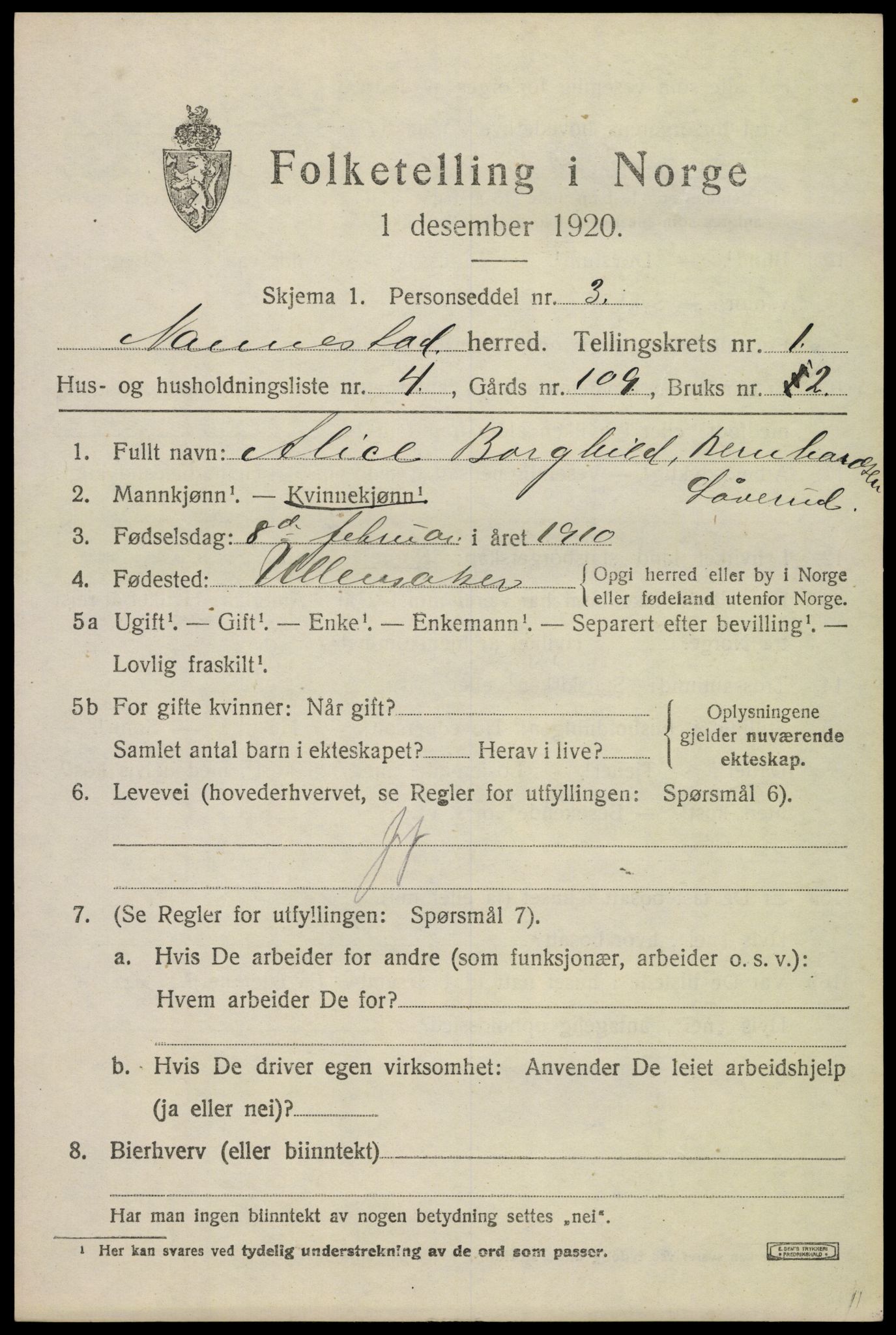 SAO, 1920 census for Nannestad, 1920, p. 1635