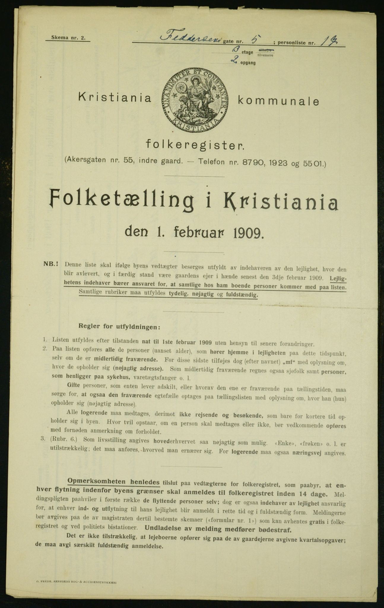 OBA, Municipal Census 1909 for Kristiania, 1909, p. 21695