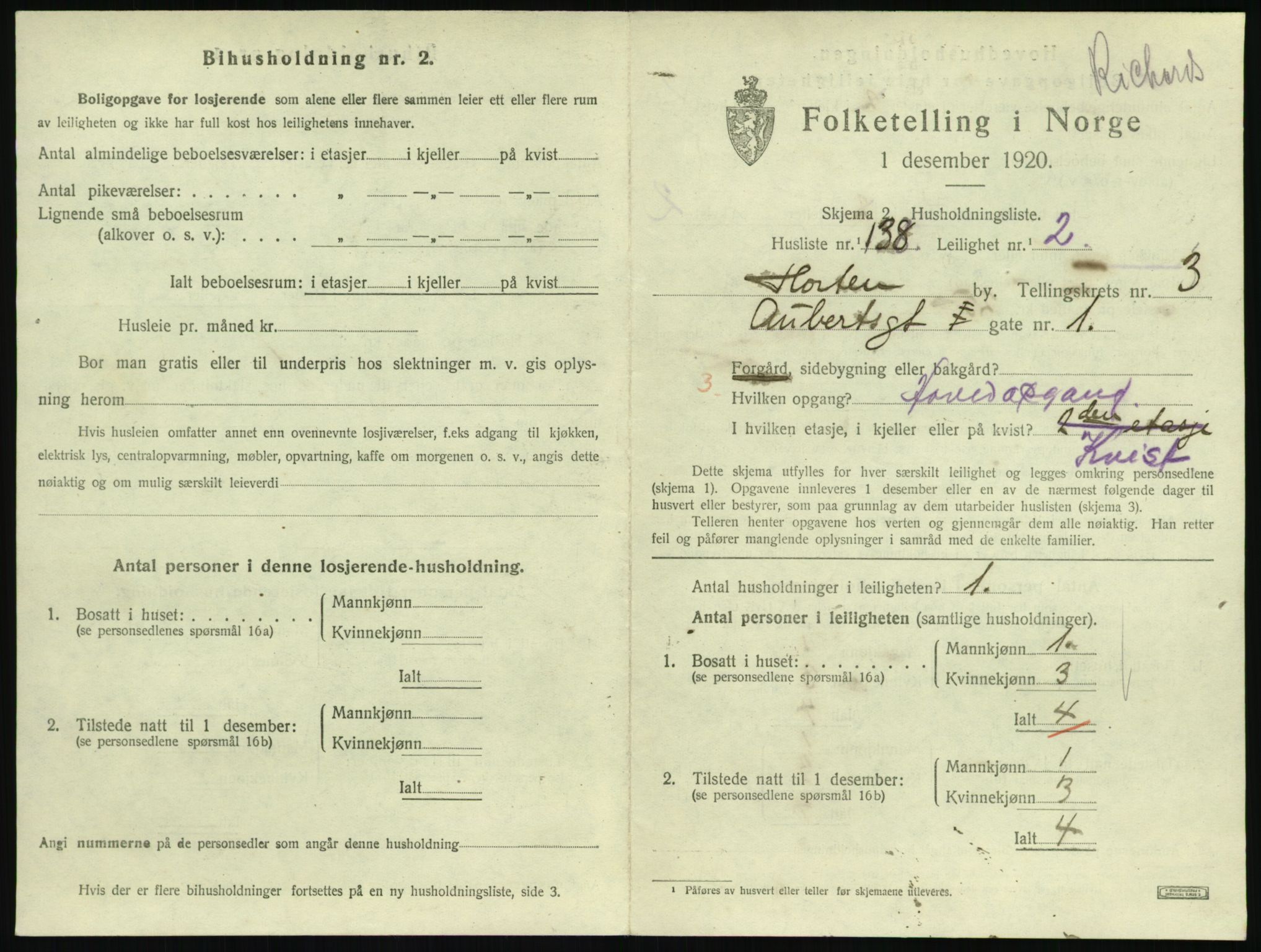 SAKO, 1920 census for Horten, 1920, p. 4587