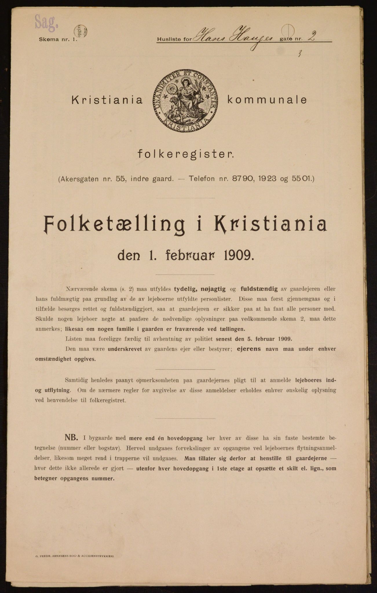 OBA, Municipal Census 1909 for Kristiania, 1909, p. 31458