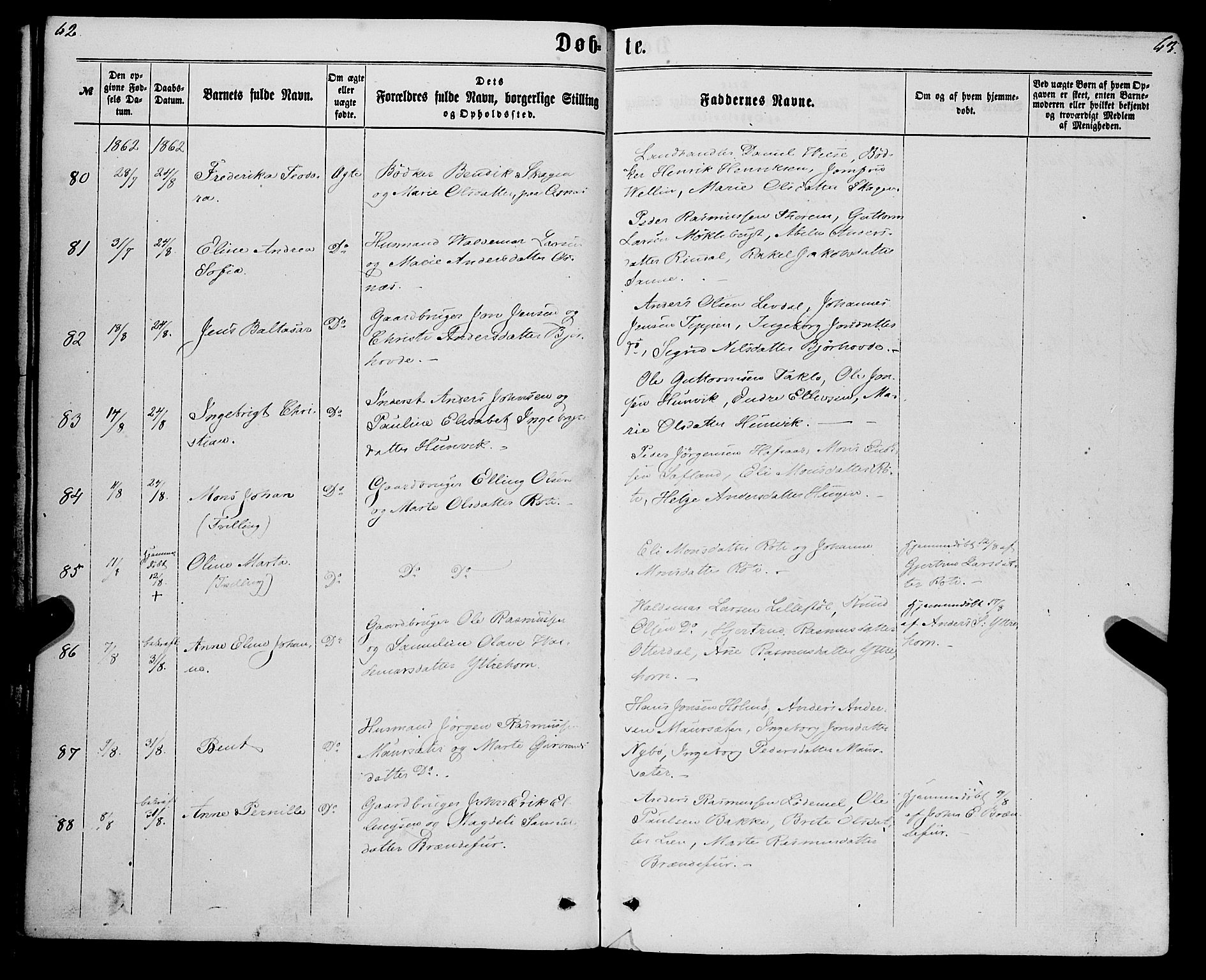 Eid sokneprestembete, AV/SAB-A-82301/H/Haa/Haaa/L0009: Parish register (official) no. A 9, 1861-1868, p. 62-63