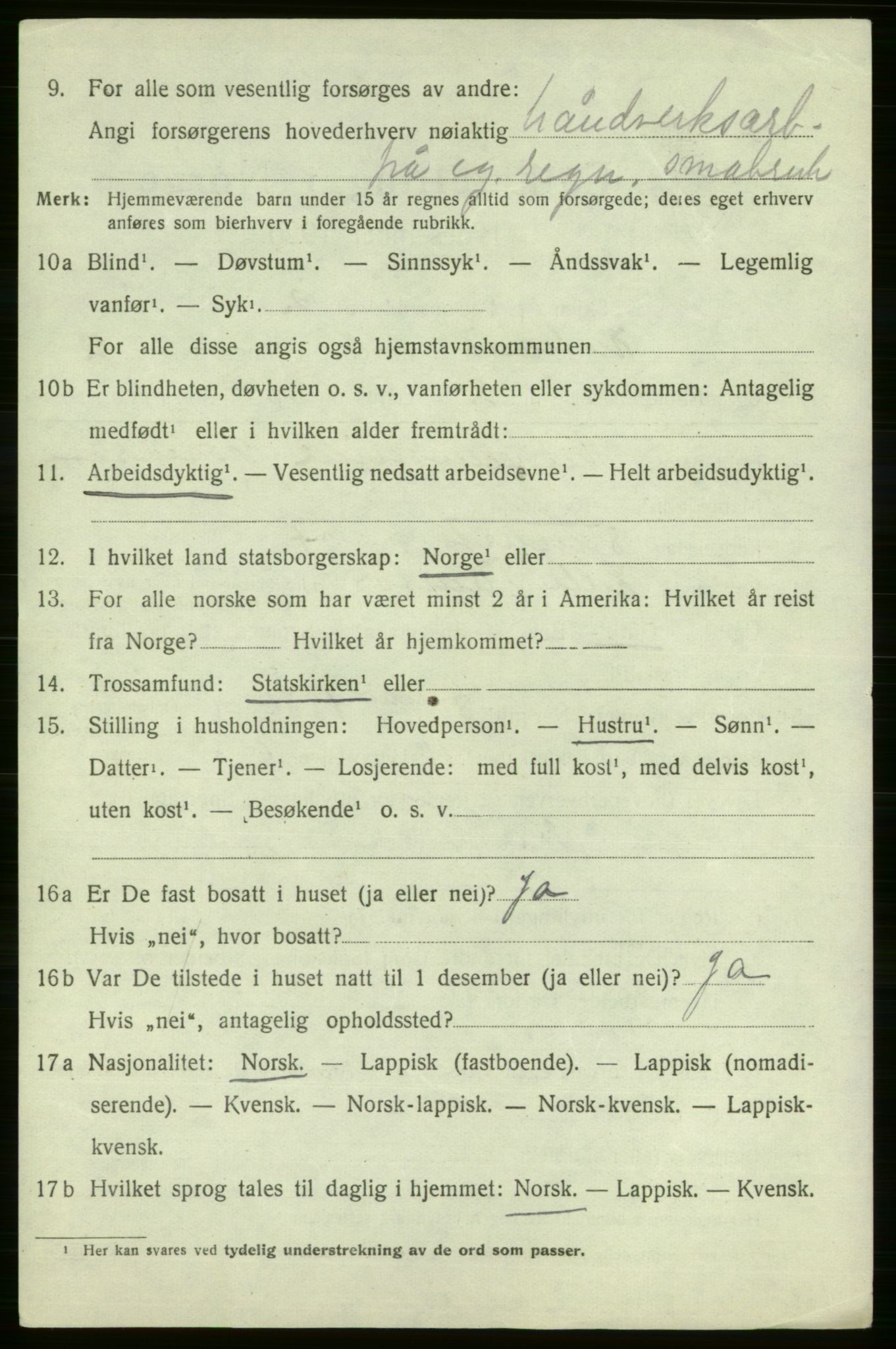 SATØ, 1920 census for Kistrand, 1920, p. 1505