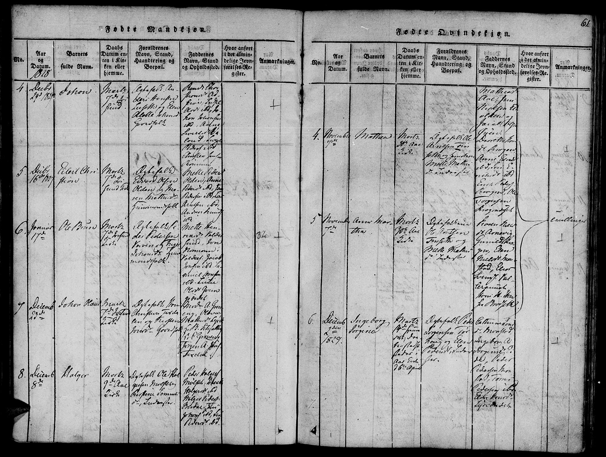 Ministerialprotokoller, klokkerbøker og fødselsregistre - Sør-Trøndelag, SAT/A-1456/655/L0675: Parish register (official) no. 655A04, 1818-1830, p. 61