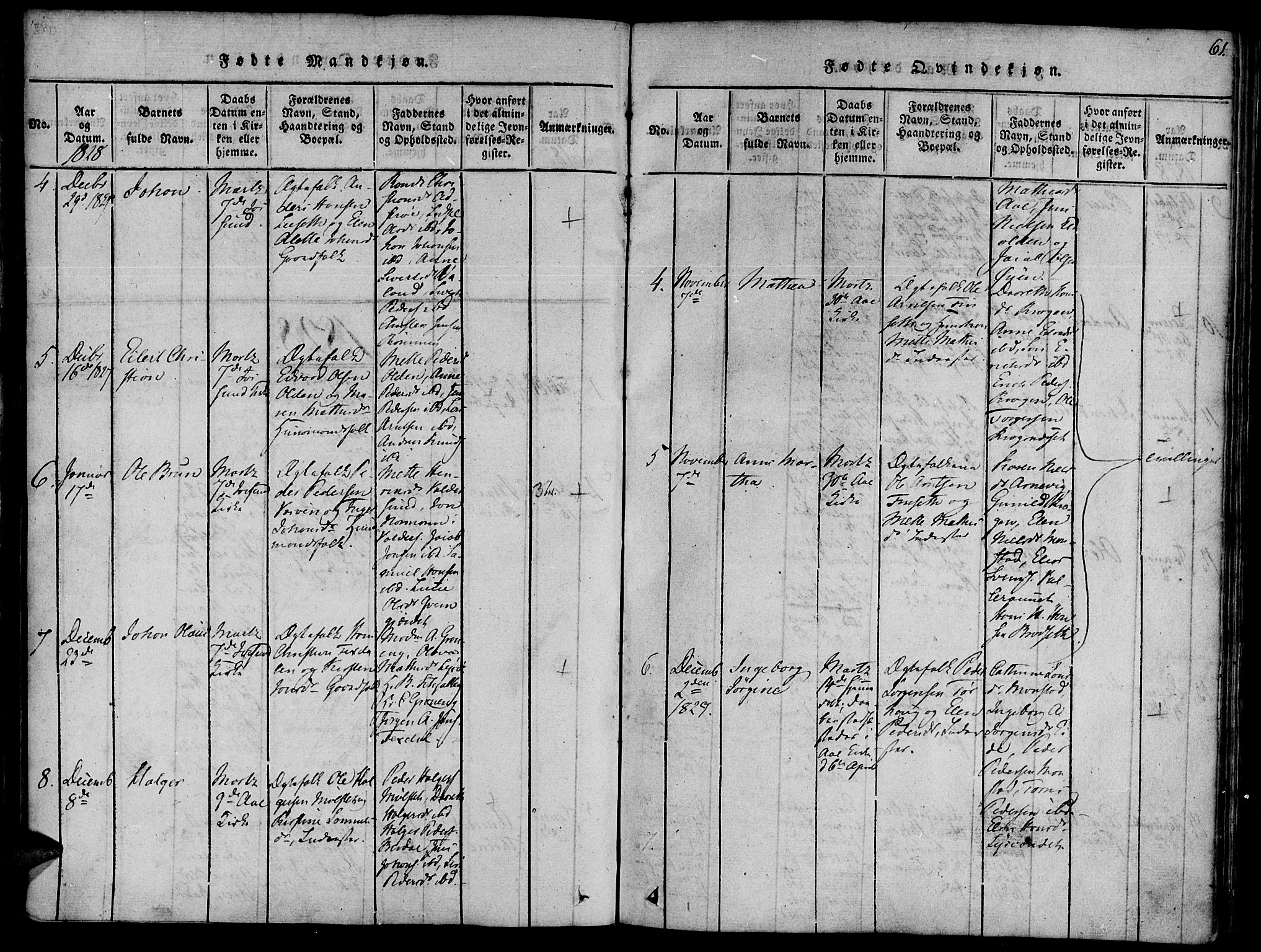 Ministerialprotokoller, klokkerbøker og fødselsregistre - Sør-Trøndelag, AV/SAT-A-1456/655/L0675: Parish register (official) no. 655A04, 1818-1830, p. 61