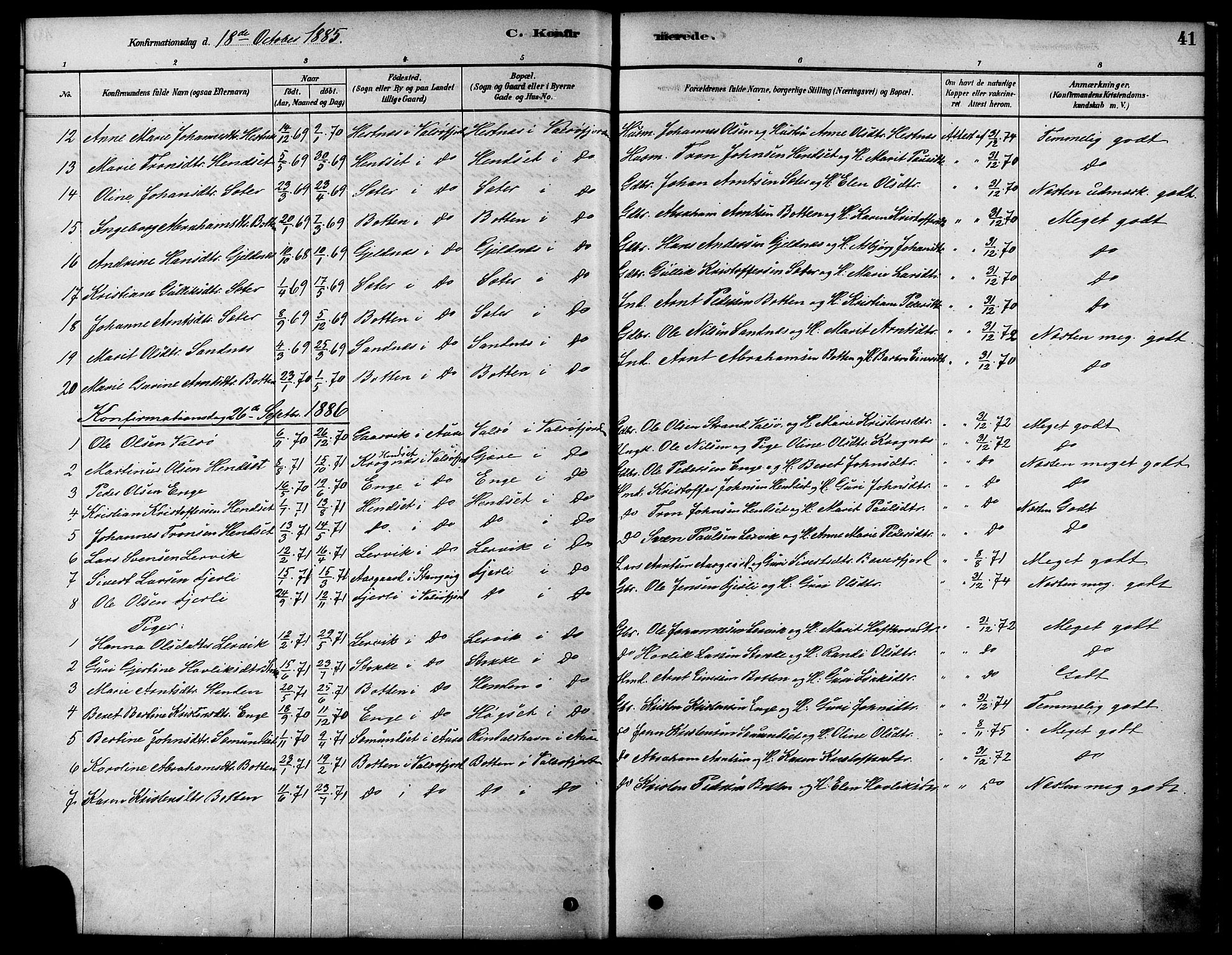 Ministerialprotokoller, klokkerbøker og fødselsregistre - Møre og Romsdal, AV/SAT-A-1454/580/L0924: Parish register (official) no. 580A01, 1878-1887, p. 41