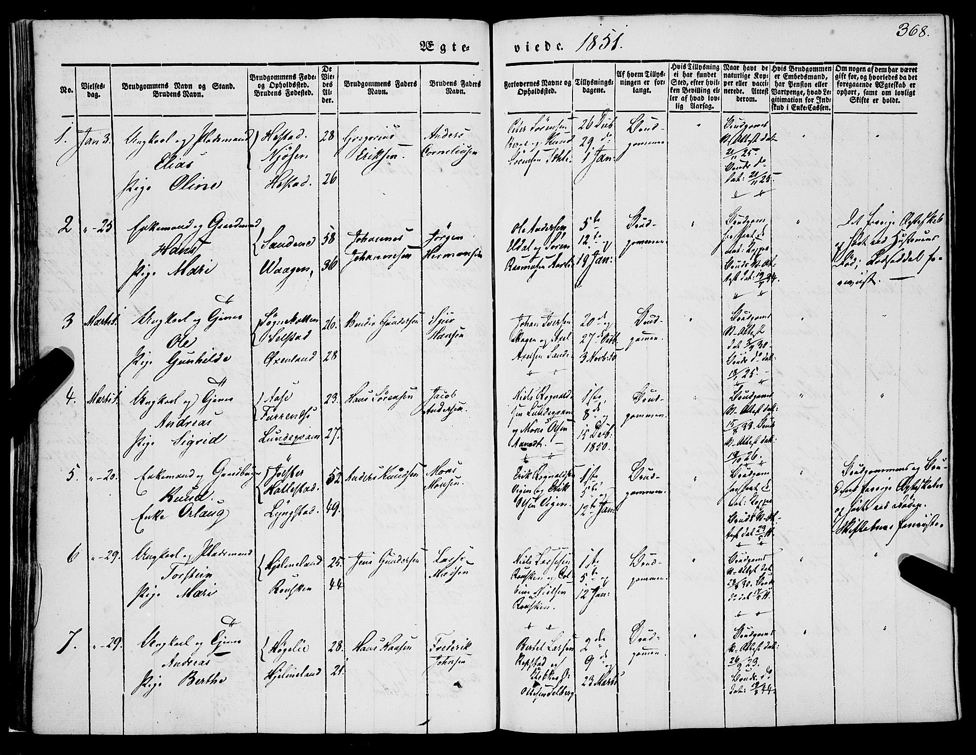 Gaular sokneprestembete, AV/SAB-A-80001/H/Haa: Parish register (official) no. A 4II, 1841-1859, p. 368