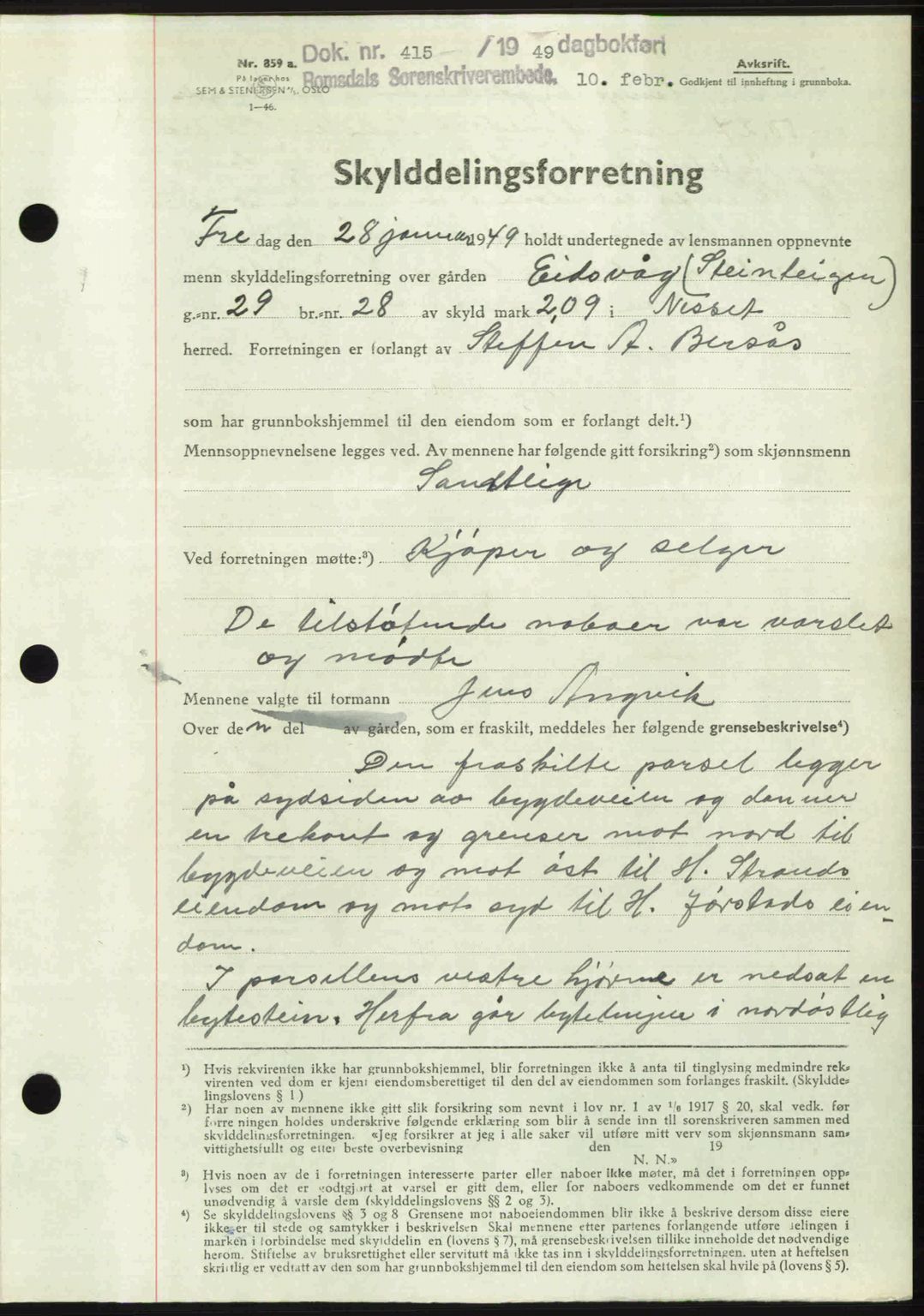 Romsdal sorenskriveri, AV/SAT-A-4149/1/2/2C: Mortgage book no. A28, 1948-1949, Diary no: : 415/1949