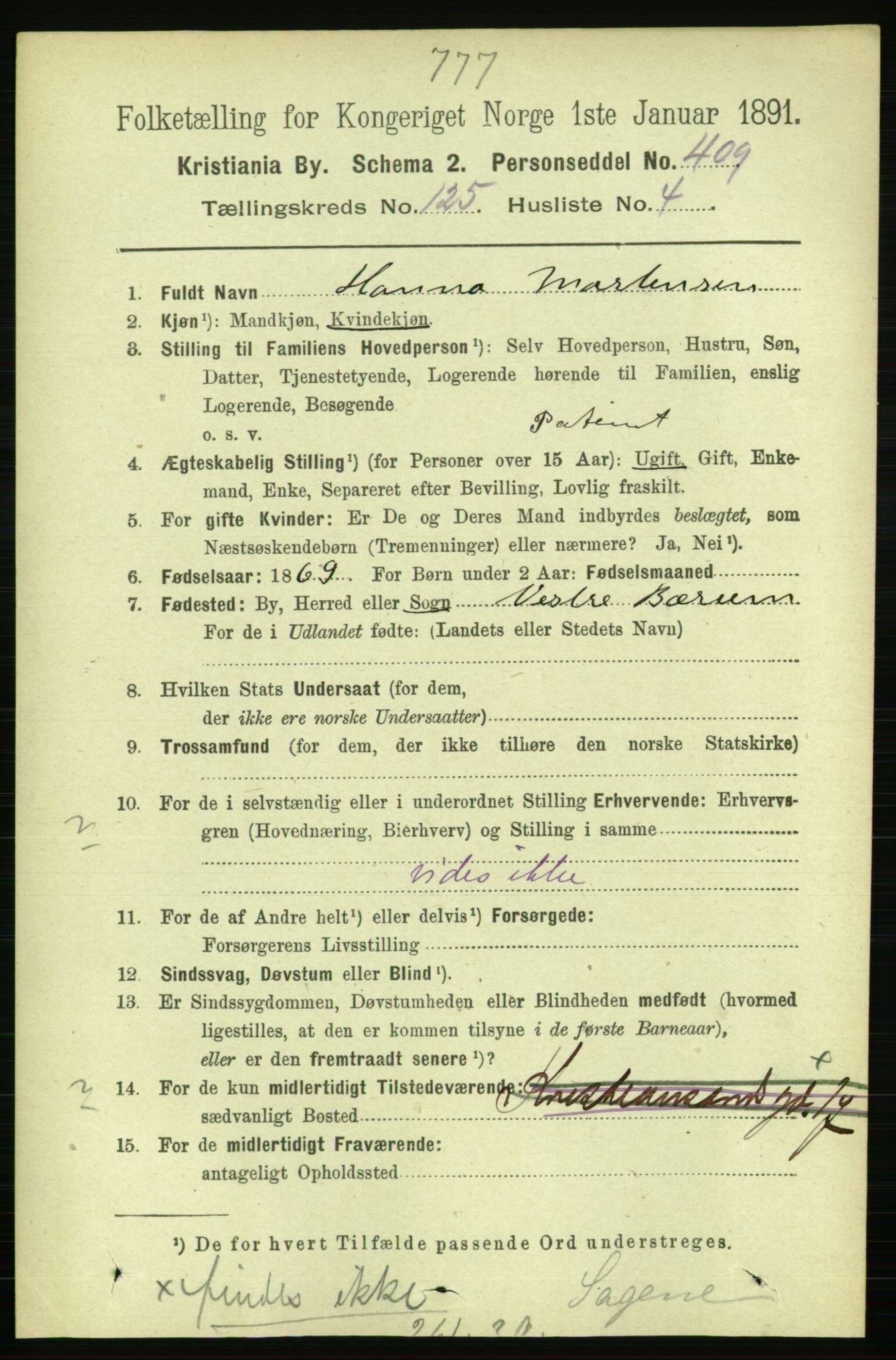RA, 1891 census for 0301 Kristiania, 1891, p. 66847