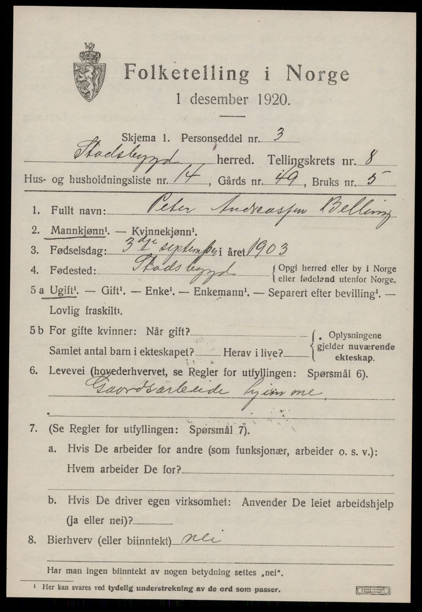 SAT, 1920 census for Stadsbygd, 1920, p. 4032