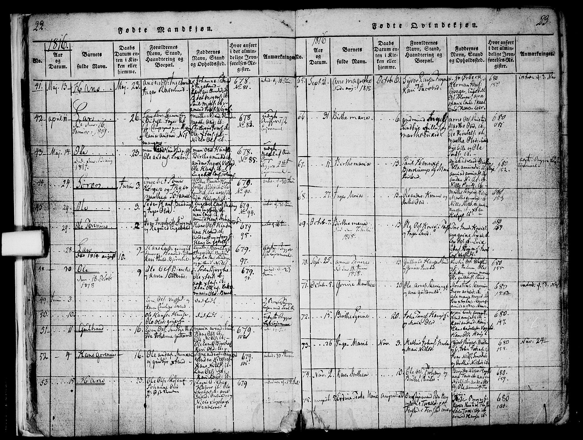 Nes prestekontor Kirkebøker, AV/SAO-A-10410/F/Fa/L0005: Parish register (official) no. I 5, 1815-1835, p. 22-23