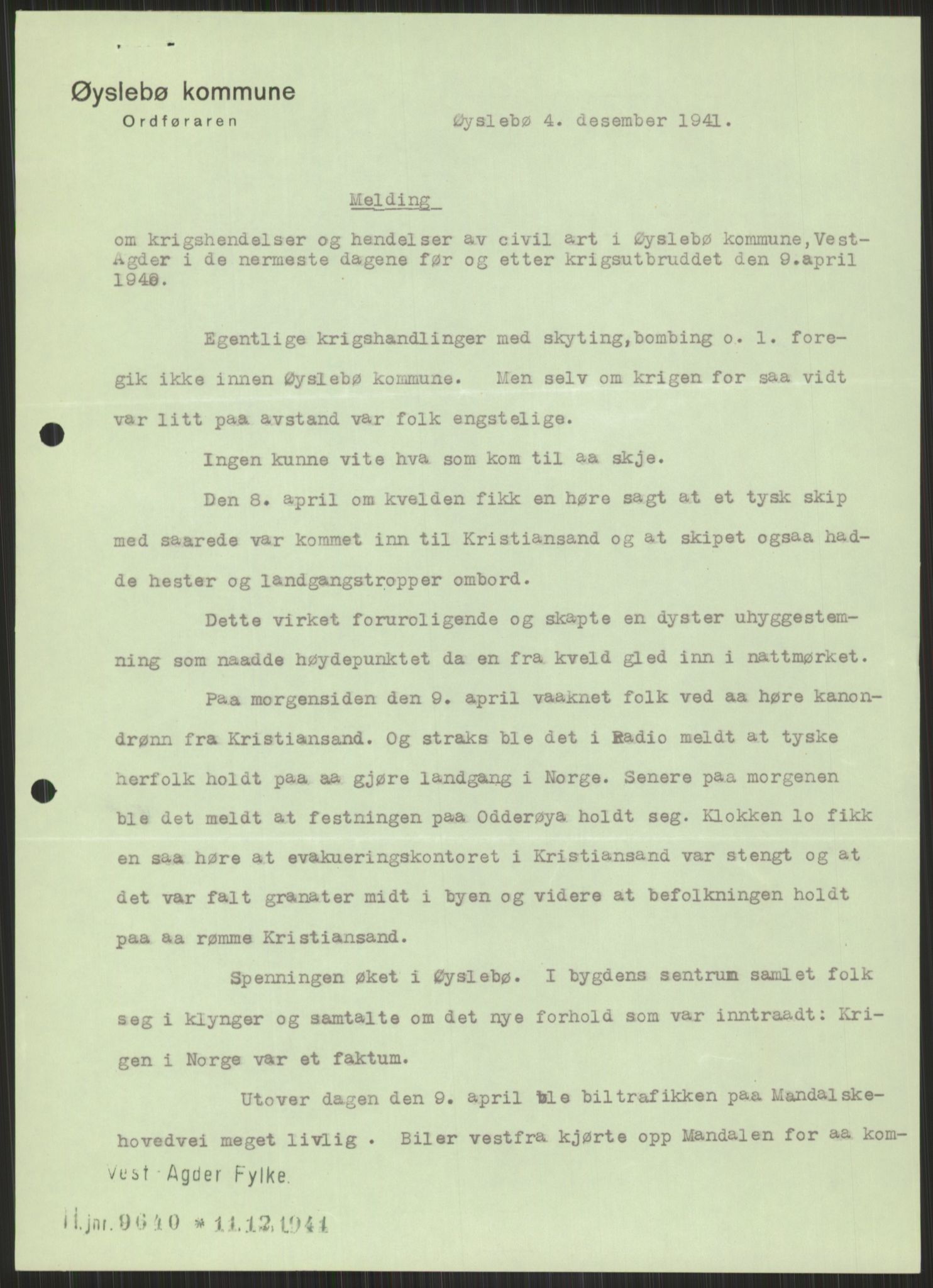 Forsvaret, Forsvarets krigshistoriske avdeling, AV/RA-RAFA-2017/Y/Ya/L0014: II-C-11-31 - Fylkesmenn.  Rapporter om krigsbegivenhetene 1940., 1940, p. 907