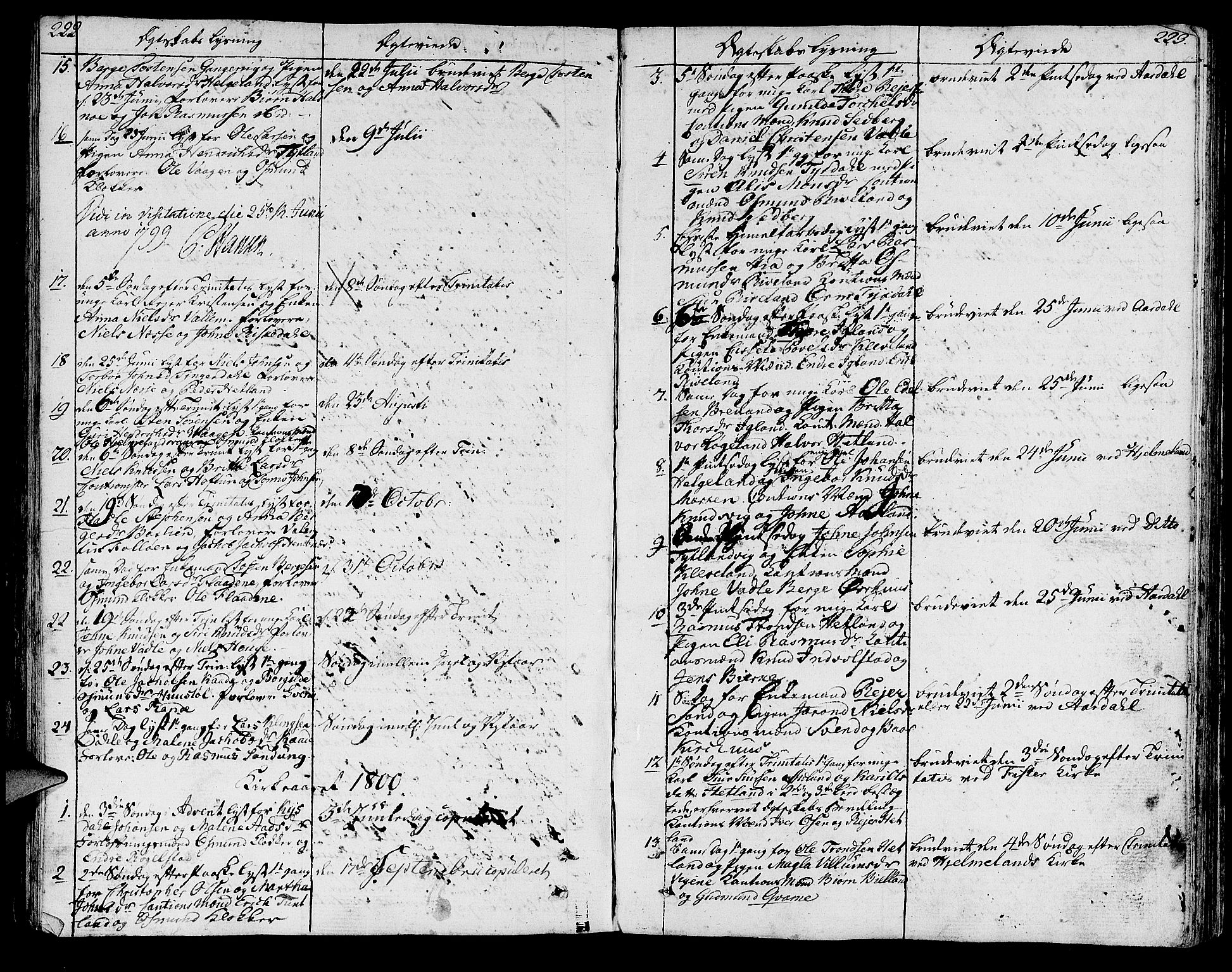 Hjelmeland sokneprestkontor, SAST/A-101843/01/IV/L0002: Parish register (official) no. A 2, 1799-1816, p. 222-223