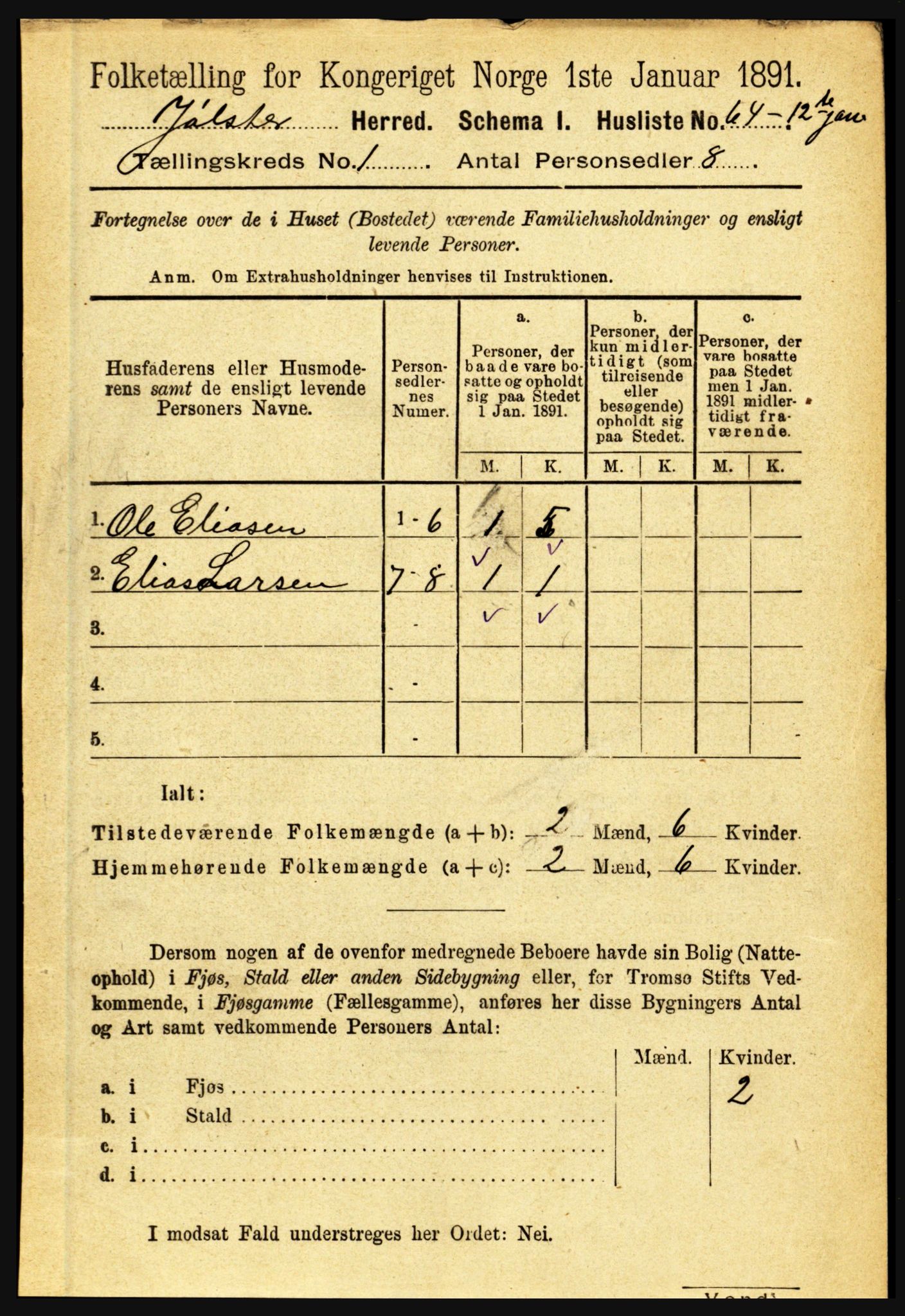 RA, 1891 census for 1431 Jølster, 1891, p. 93