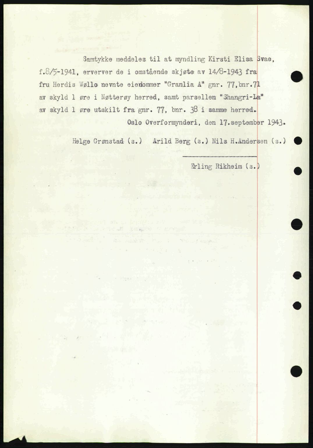 Tønsberg sorenskriveri, AV/SAKO-A-130/G/Ga/Gaa/L0014: Mortgage book no. A14, 1943-1944, Diary no: : 2605/1943
