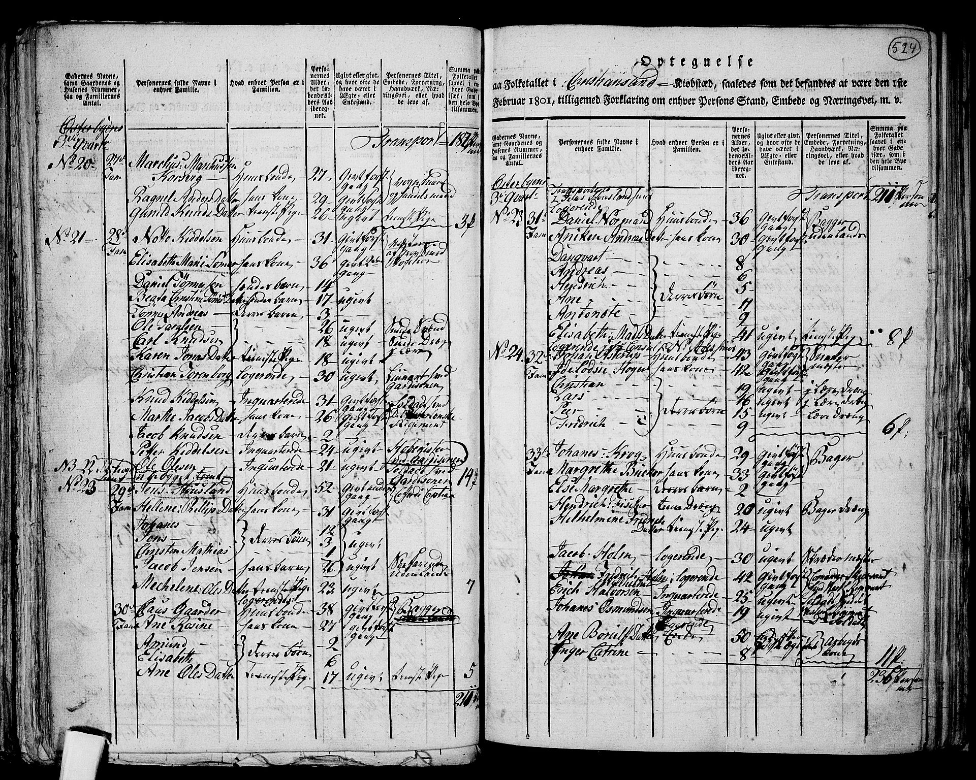 RA, 1801 census for 1001P Kristiansand, 1801, p. 523b-524a