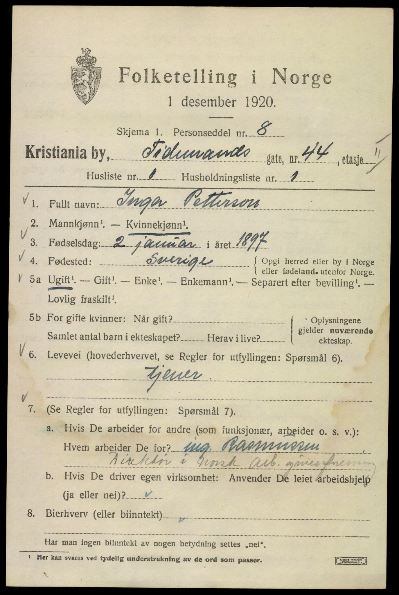 SAO, 1920 census for Kristiania, 1920, p. 582069