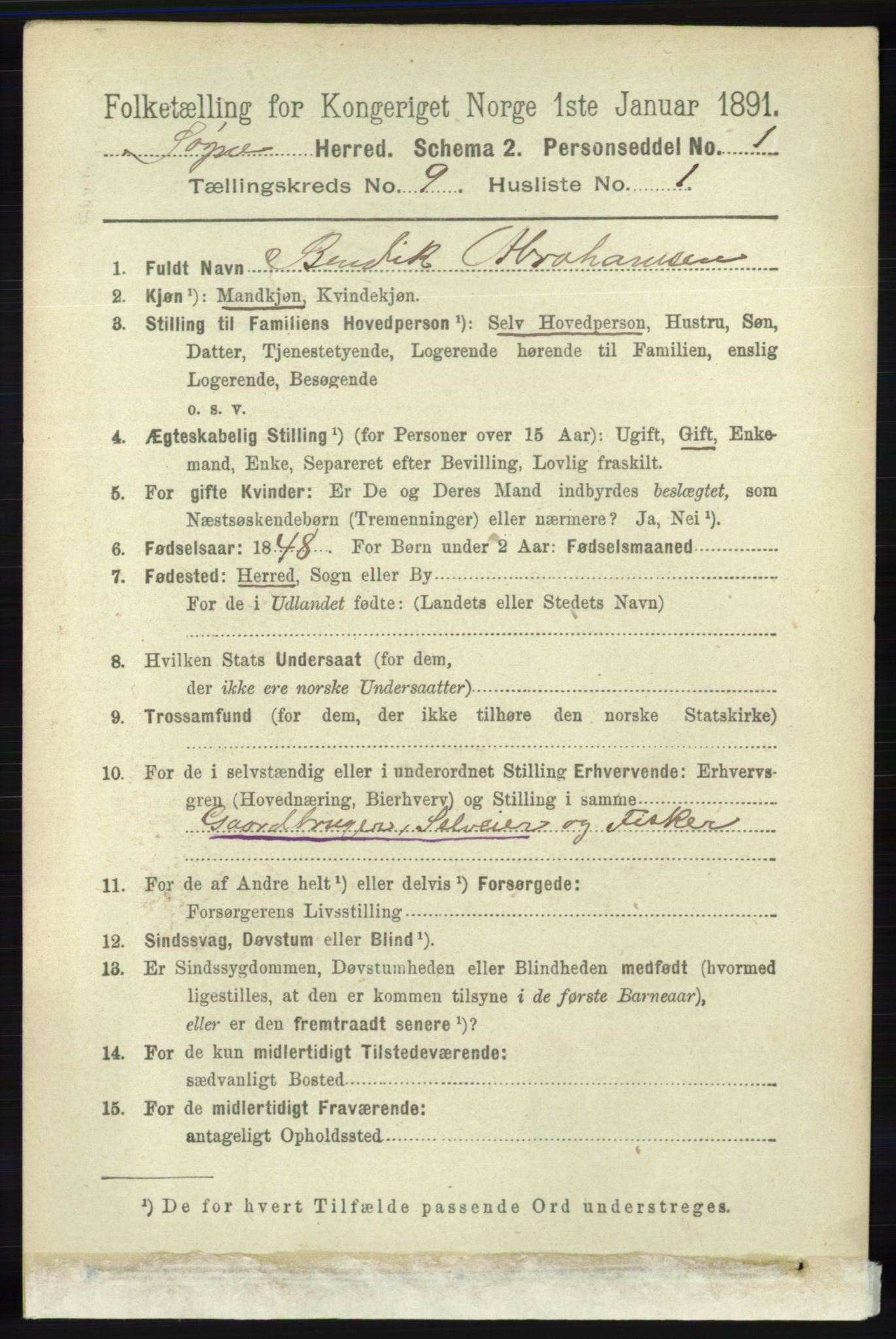 RA, 1891 census for 1018 Søgne, 1891, p. 2524