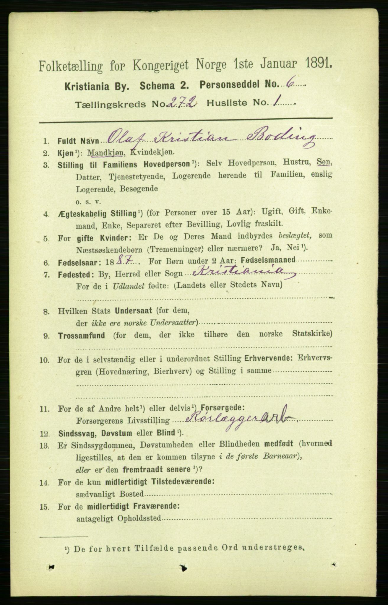 RA, 1891 census for 0301 Kristiania, 1891, p. 165165