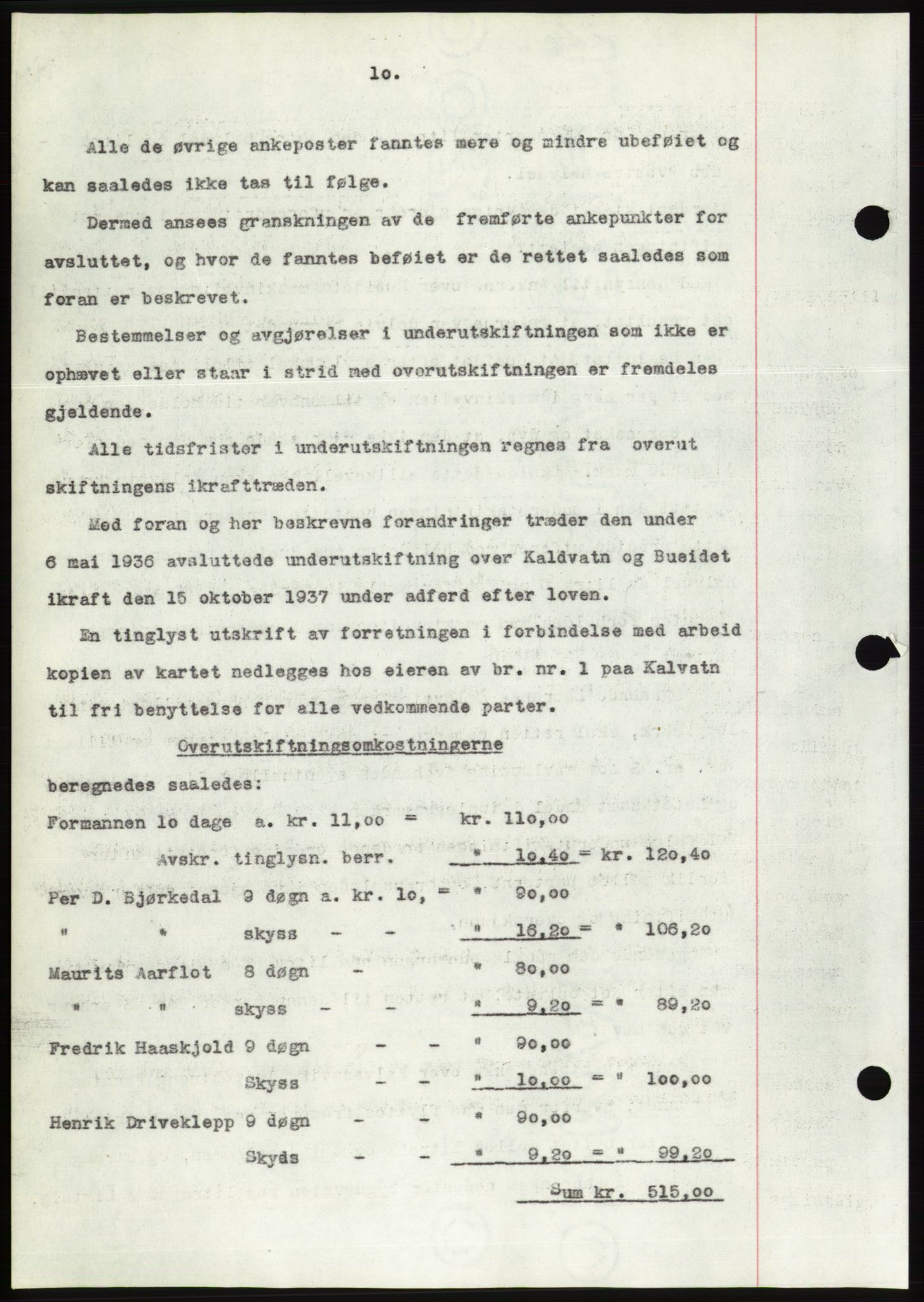 Søre Sunnmøre sorenskriveri, AV/SAT-A-4122/1/2/2C/L0064: Mortgage book no. 58, 1937-1938, Diary no: : 1963/1937