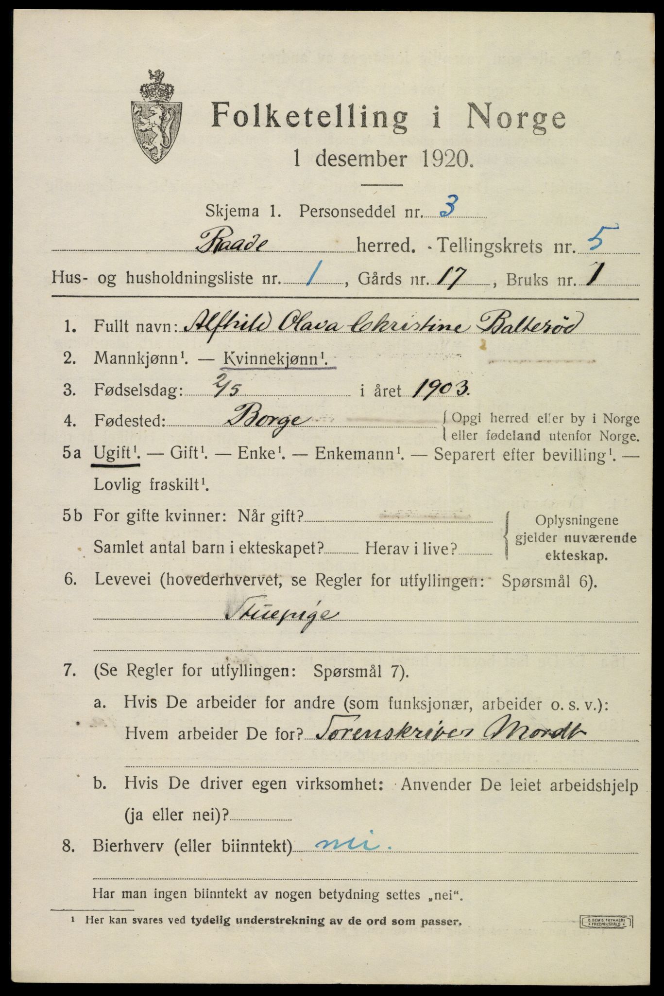 SAO, 1920 census for Råde, 1920, p. 4835