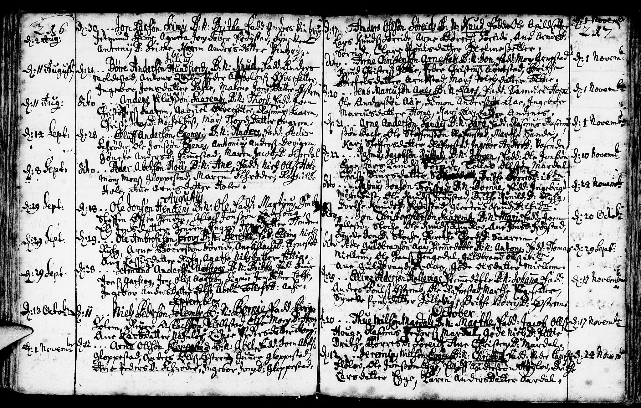 Gloppen sokneprestembete, AV/SAB-A-80101/H/Haa/Haaa/L0002: Parish register (official) no. A 2, 1712-1735, p. 216-217