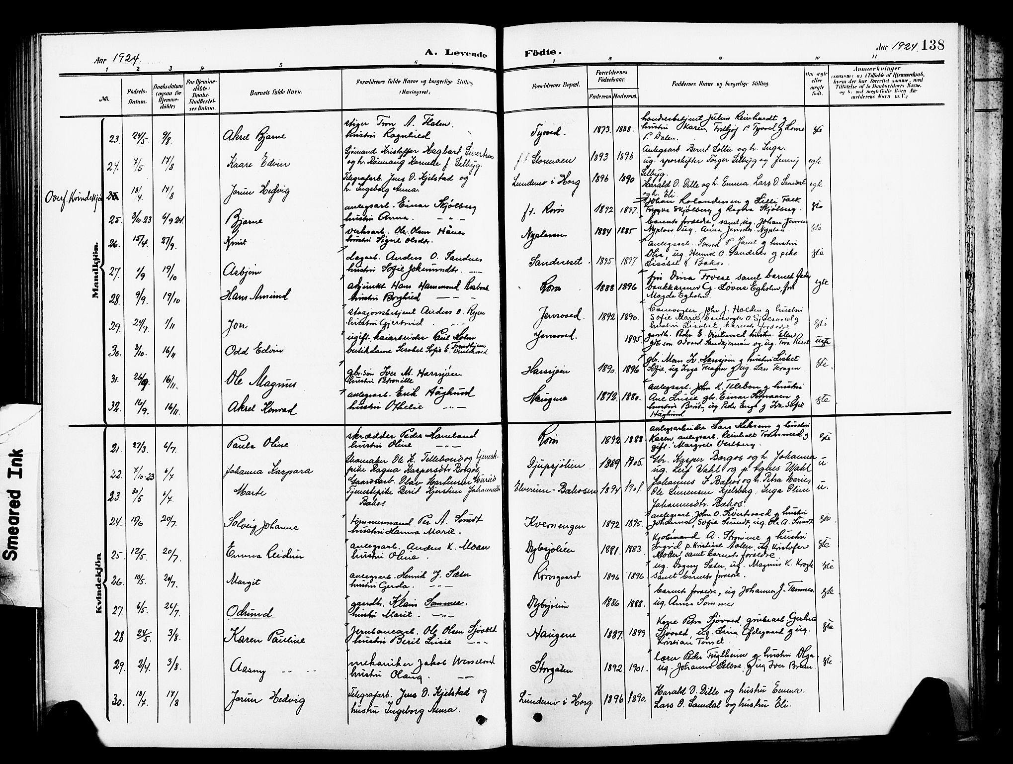 Ministerialprotokoller, klokkerbøker og fødselsregistre - Sør-Trøndelag, AV/SAT-A-1456/681/L0942: Parish register (copy) no. 681C06, 1906-1925, p. 138