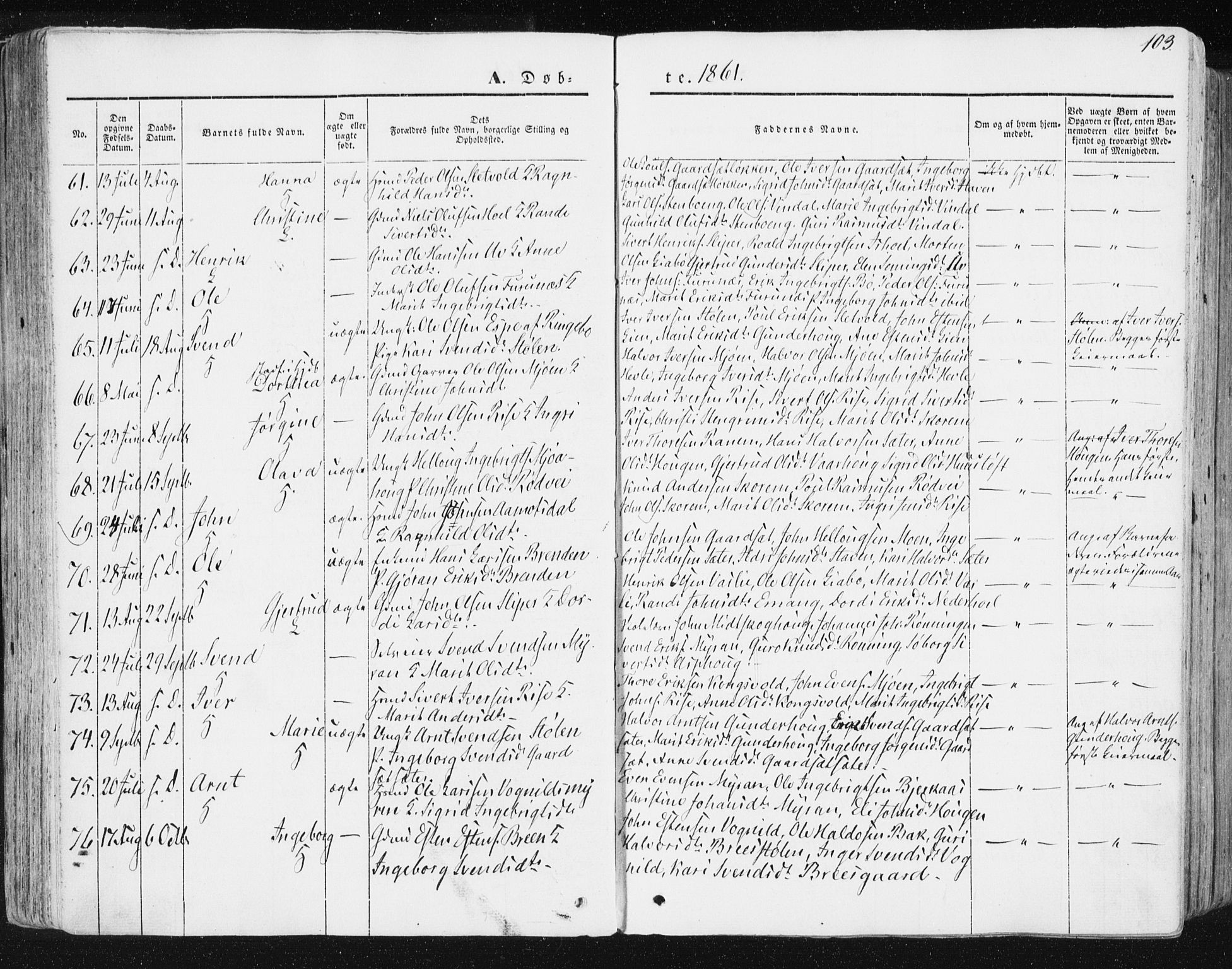 Ministerialprotokoller, klokkerbøker og fødselsregistre - Sør-Trøndelag, SAT/A-1456/678/L0899: Parish register (official) no. 678A08, 1848-1872, p. 103