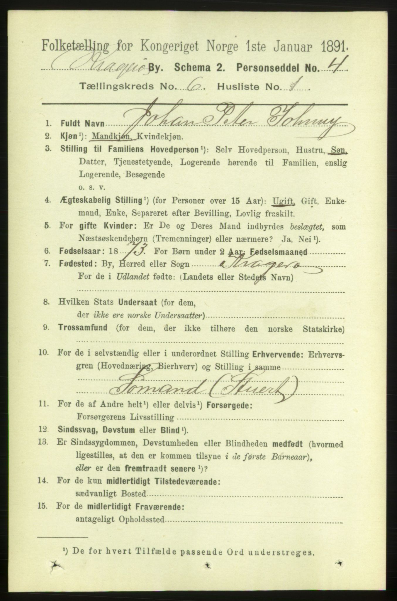 RA, 1891 census for 0801 Kragerø, 1891, p. 3273