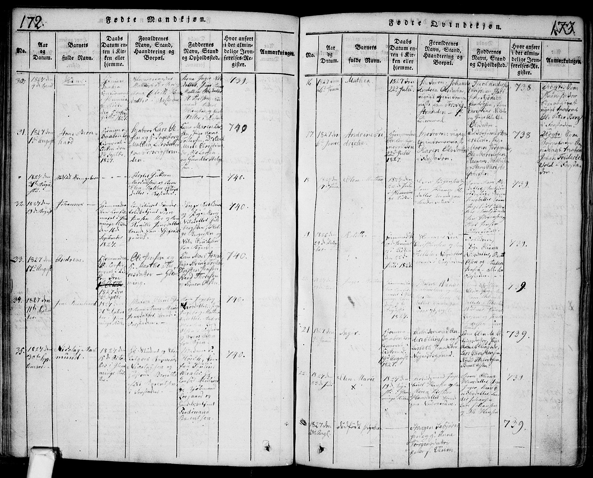 Glemmen prestekontor Kirkebøker, AV/SAO-A-10908/F/Fa/L0004: Parish register (official) no. 4, 1816-1838, p. 172-173