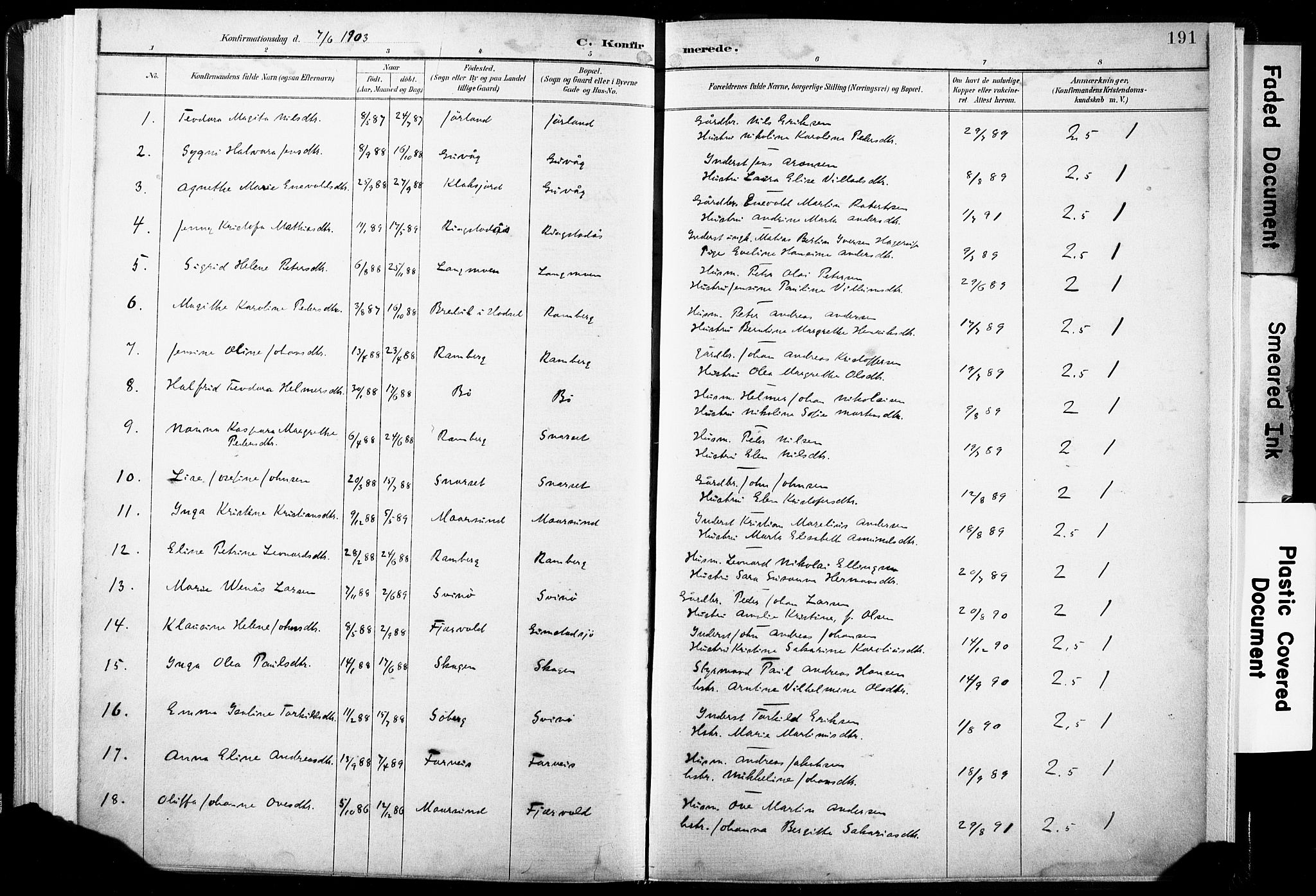 Ministerialprotokoller, klokkerbøker og fødselsregistre - Nordland, AV/SAT-A-1459/891/L1304: Parish register (official) no. 891A09, 1895-1921, p. 191