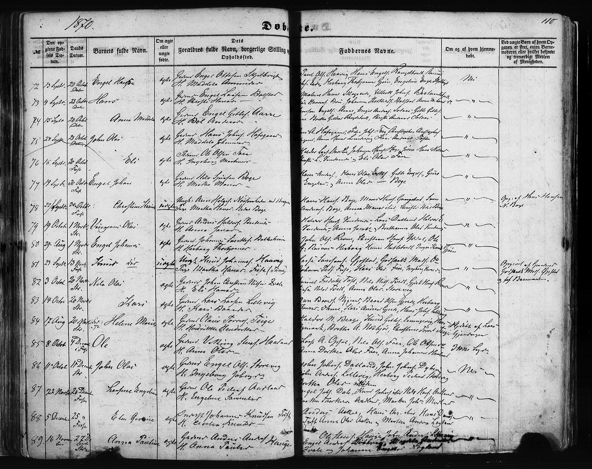 Fusa sokneprestembete, AV/SAB-A-75401/H/Haa: Parish register (official) no. A 1I, 1855-1879, p. 110