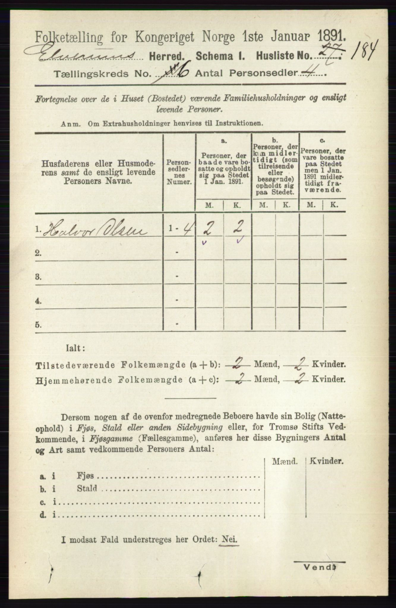 RA, 1891 census for 0427 Elverum, 1891, p. 4342