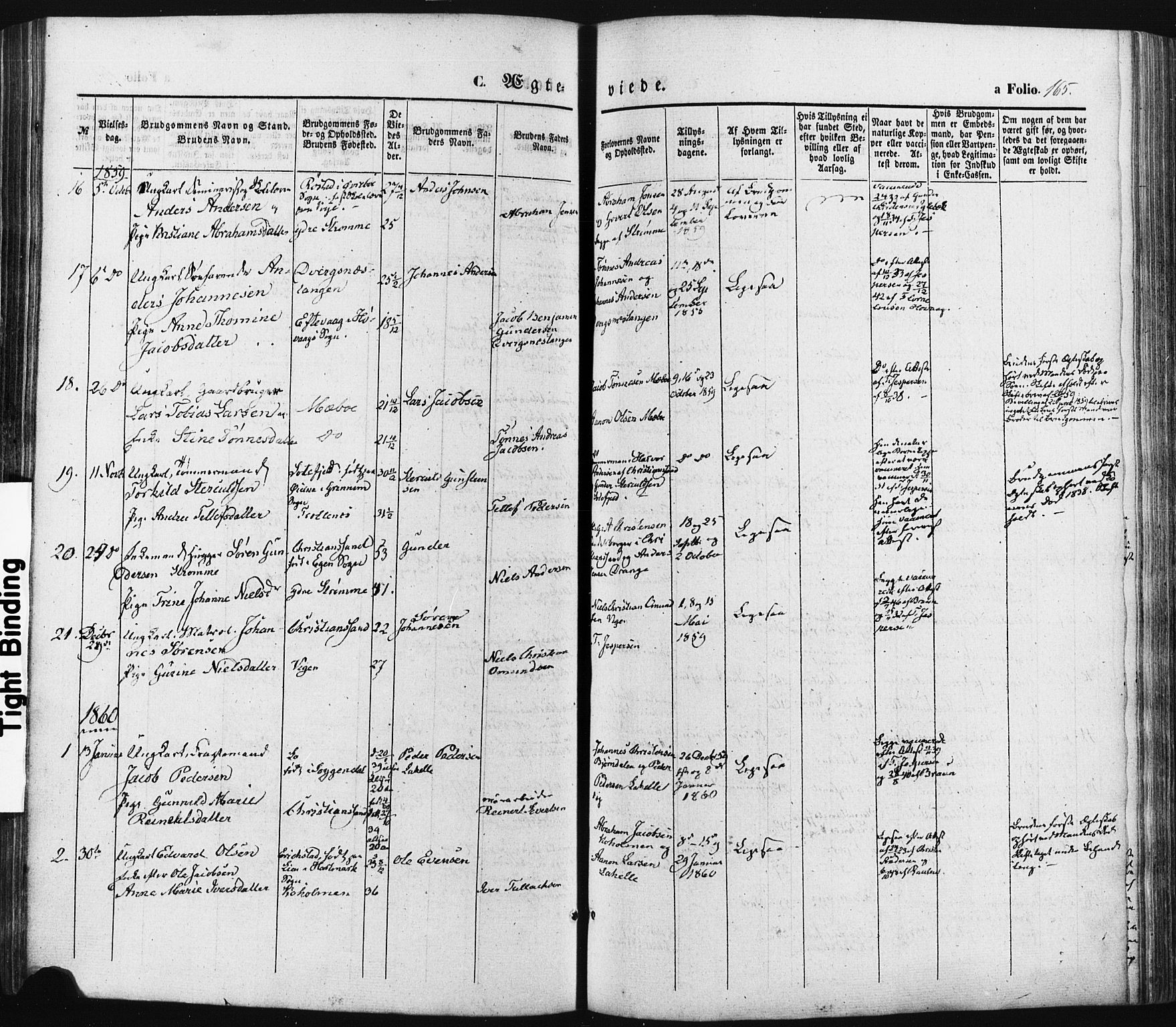 Oddernes sokneprestkontor, SAK/1111-0033/F/Fa/Faa/L0007: Parish register (official) no. A 7, 1851-1863, p. 165