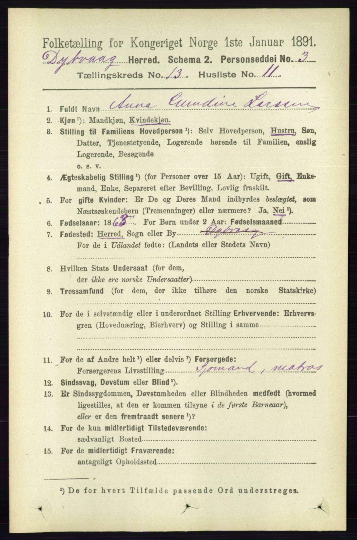 RA, 1891 census for 0915 Dypvåg, 1891, p. 5360