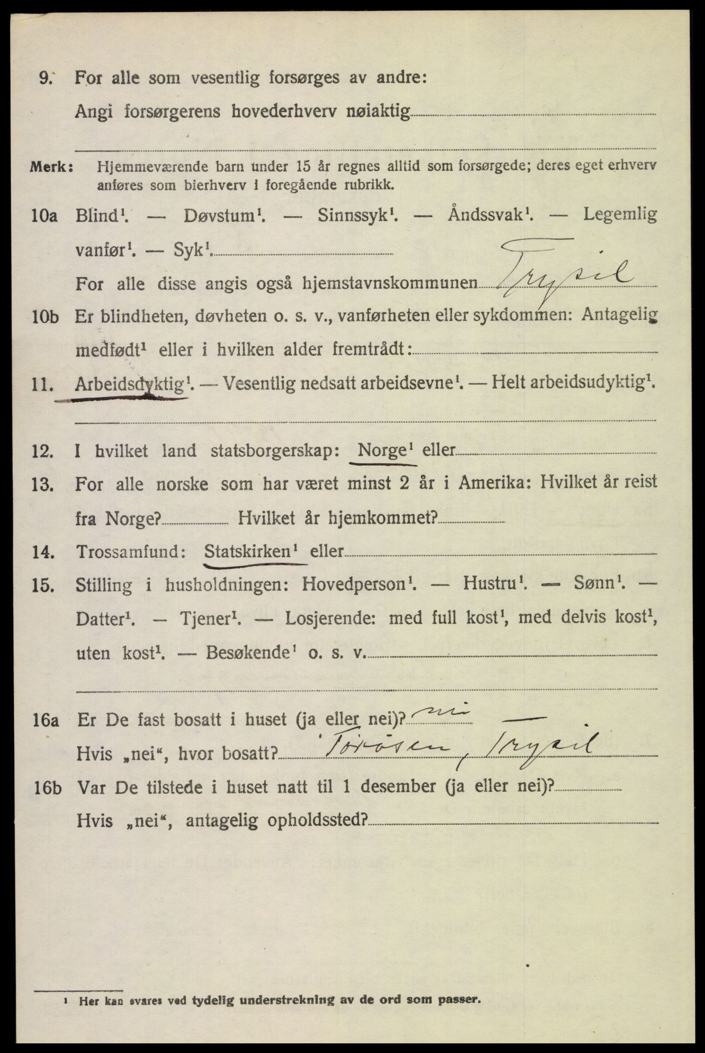 SAH, 1920 census for Trysil, 1920, p. 9414