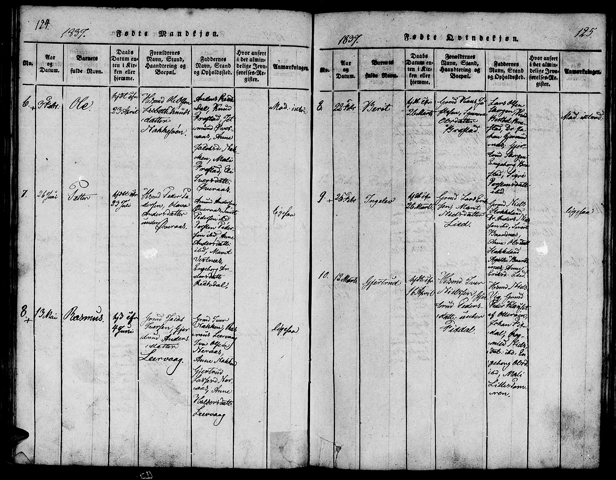 Ministerialprotokoller, klokkerbøker og fødselsregistre - Møre og Romsdal, AV/SAT-A-1454/539/L0528: Parish register (official) no. 539A01, 1818-1847, p. 124-125