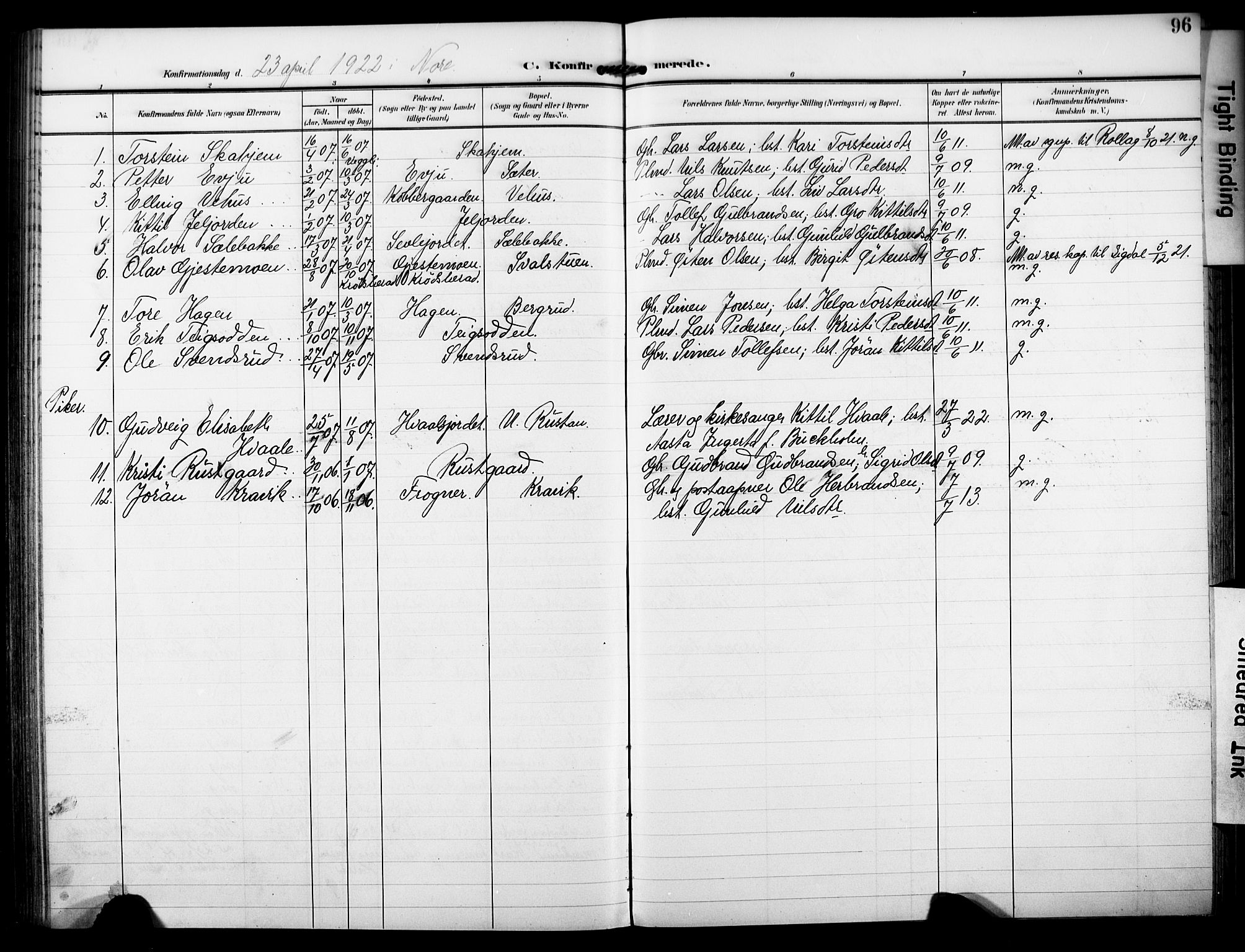 Nore kirkebøker, SAKO/A-238/F/Fb/L0003: Parish register (official) no. II 3, 1906-1926, p. 96