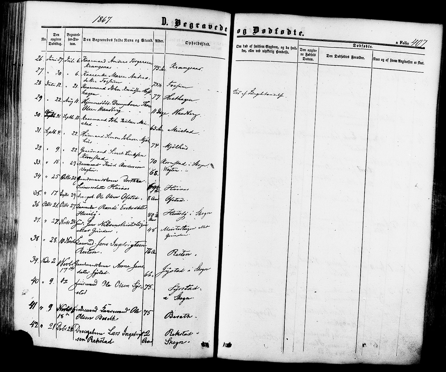 Ministerialprotokoller, klokkerbøker og fødselsregistre - Sør-Trøndelag, SAT/A-1456/665/L0772: Parish register (official) no. 665A07, 1856-1878, p. 407