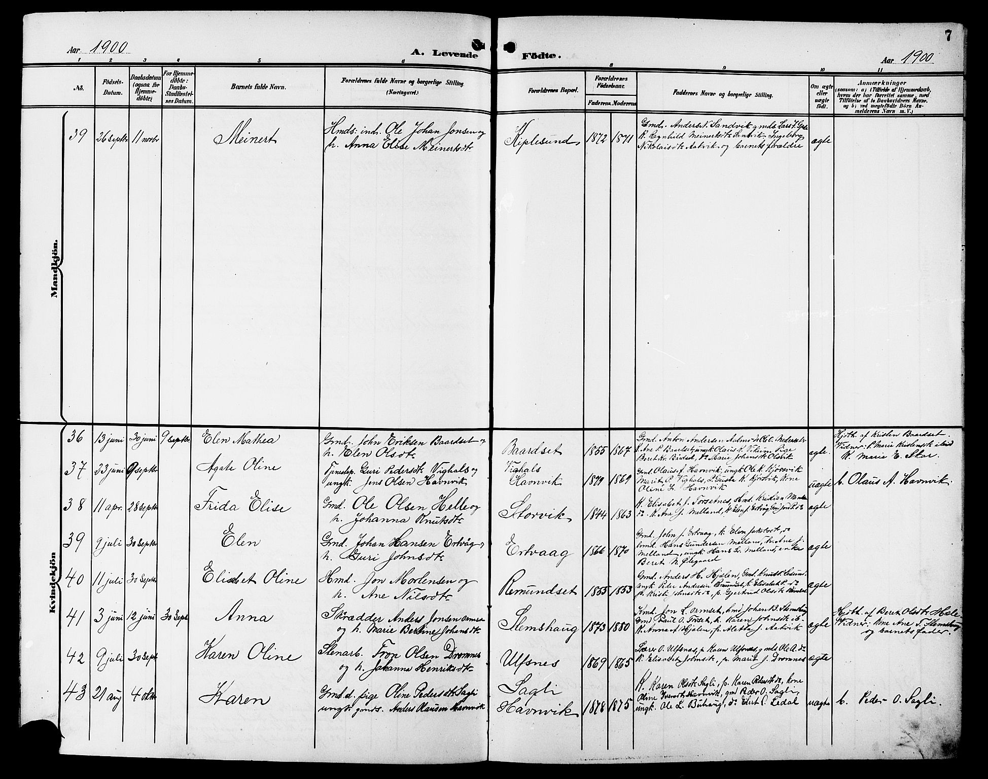 Ministerialprotokoller, klokkerbøker og fødselsregistre - Møre og Romsdal, AV/SAT-A-1454/578/L0910: Parish register (copy) no. 578C03, 1900-1921, p. 7