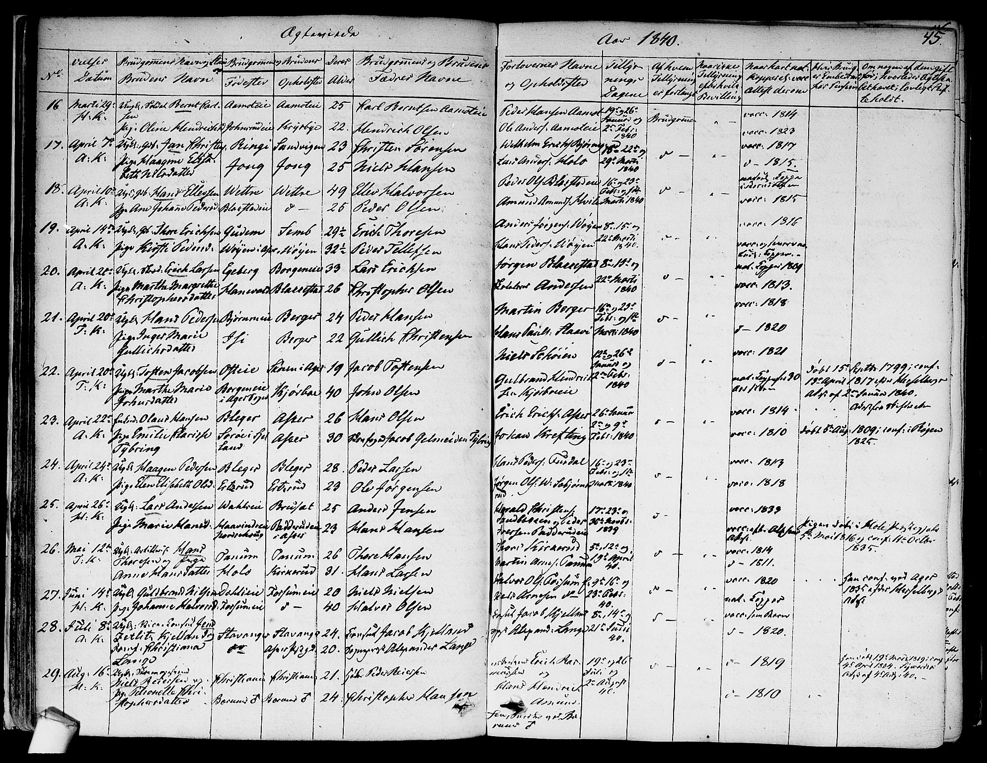 Asker prestekontor Kirkebøker, SAO/A-10256a/F/Fa/L0010: Parish register (official) no. I 10, 1825-1878, p. 45