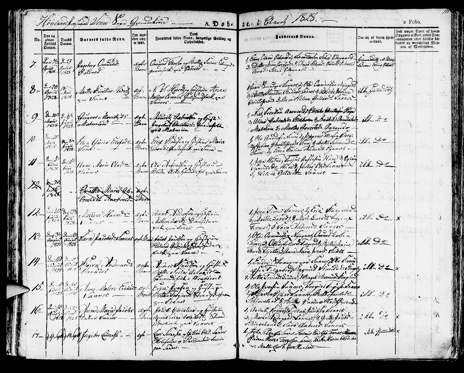 Høyland sokneprestkontor, SAST/A-101799/001/30BA/L0007: Parish register (official) no. A 7 /2, 1825-1841, p. 111