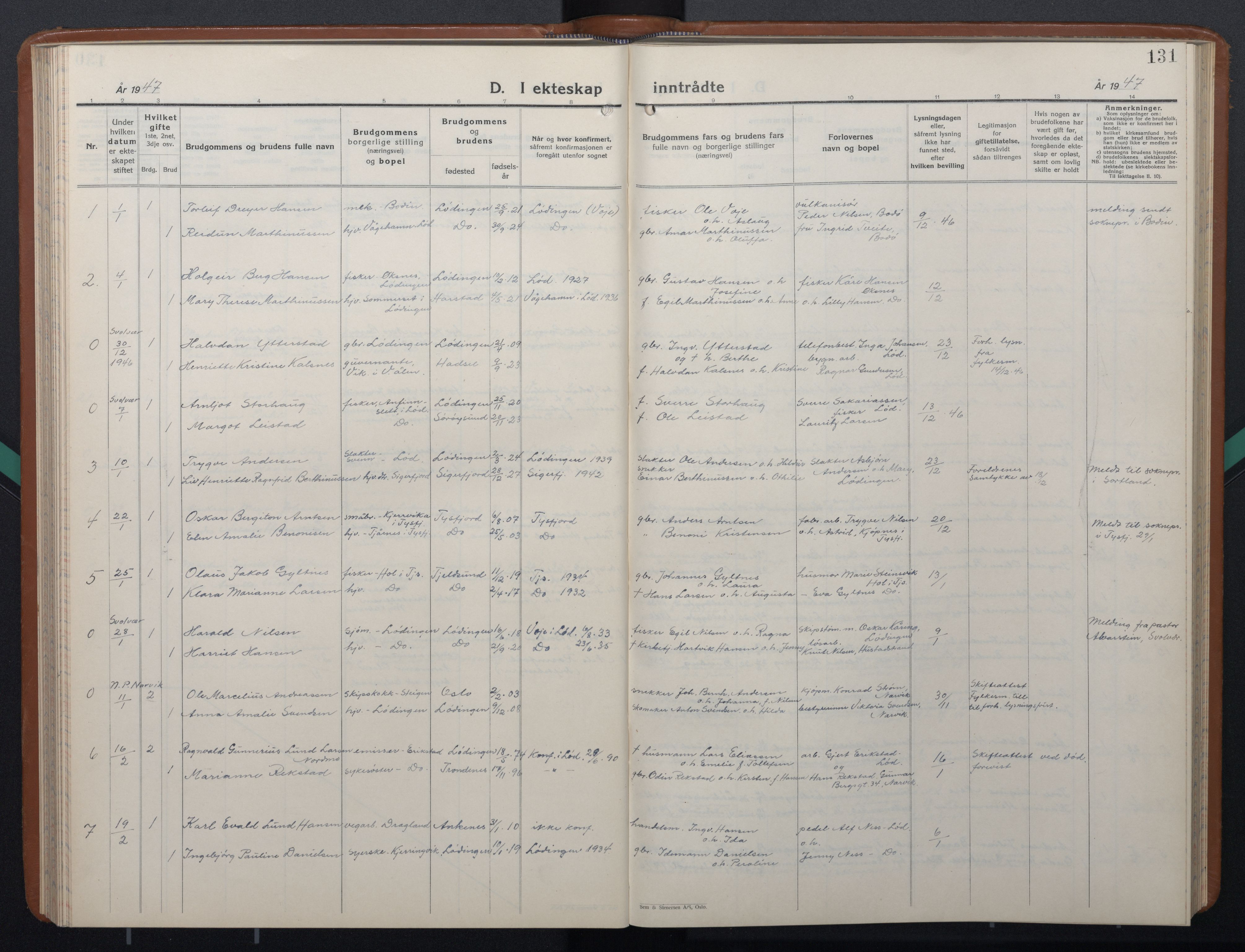 Ministerialprotokoller, klokkerbøker og fødselsregistre - Nordland, SAT/A-1459/872/L1051: Parish register (copy) no. 872C07, 1939-1947, p. 131