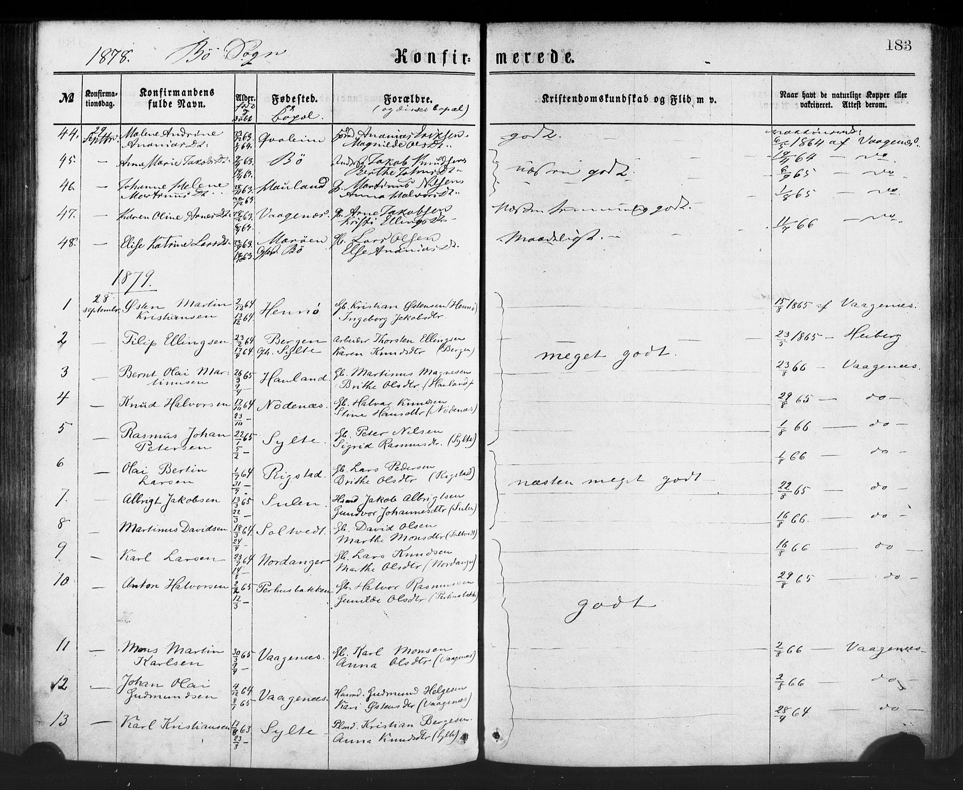 Manger sokneprestembete, SAB/A-76801/H/Haa: Parish register (official) no. A 8, 1871-1880, p. 183