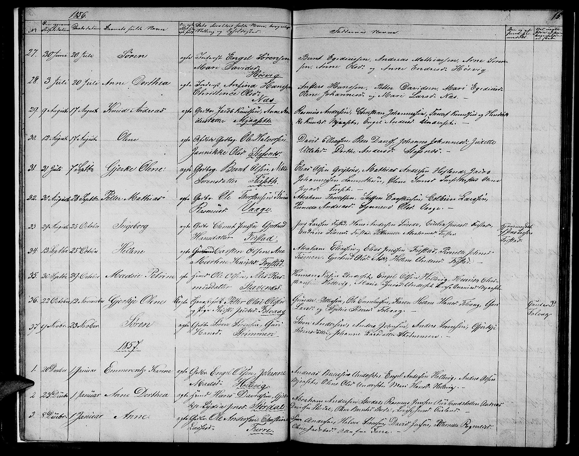 Askvoll sokneprestembete, AV/SAB-A-79501/H/Hab/Haba/L0001: Parish register (copy) no. A 1, 1853-1872, p. 15