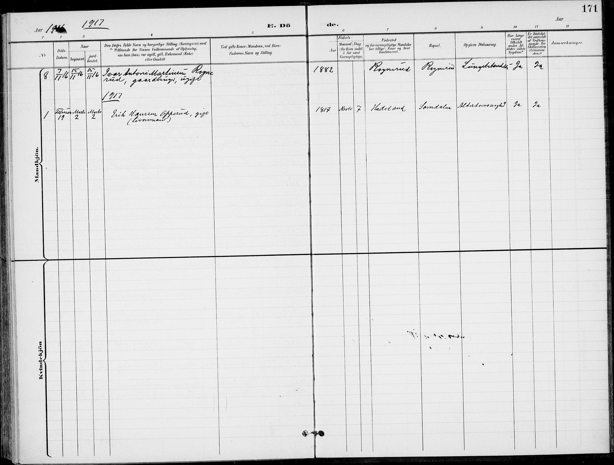 Ådal kirkebøker, SAKO/A-248/F/Fb/L0002: Parish register (official) no. II 2, 1898-1917, p. 171