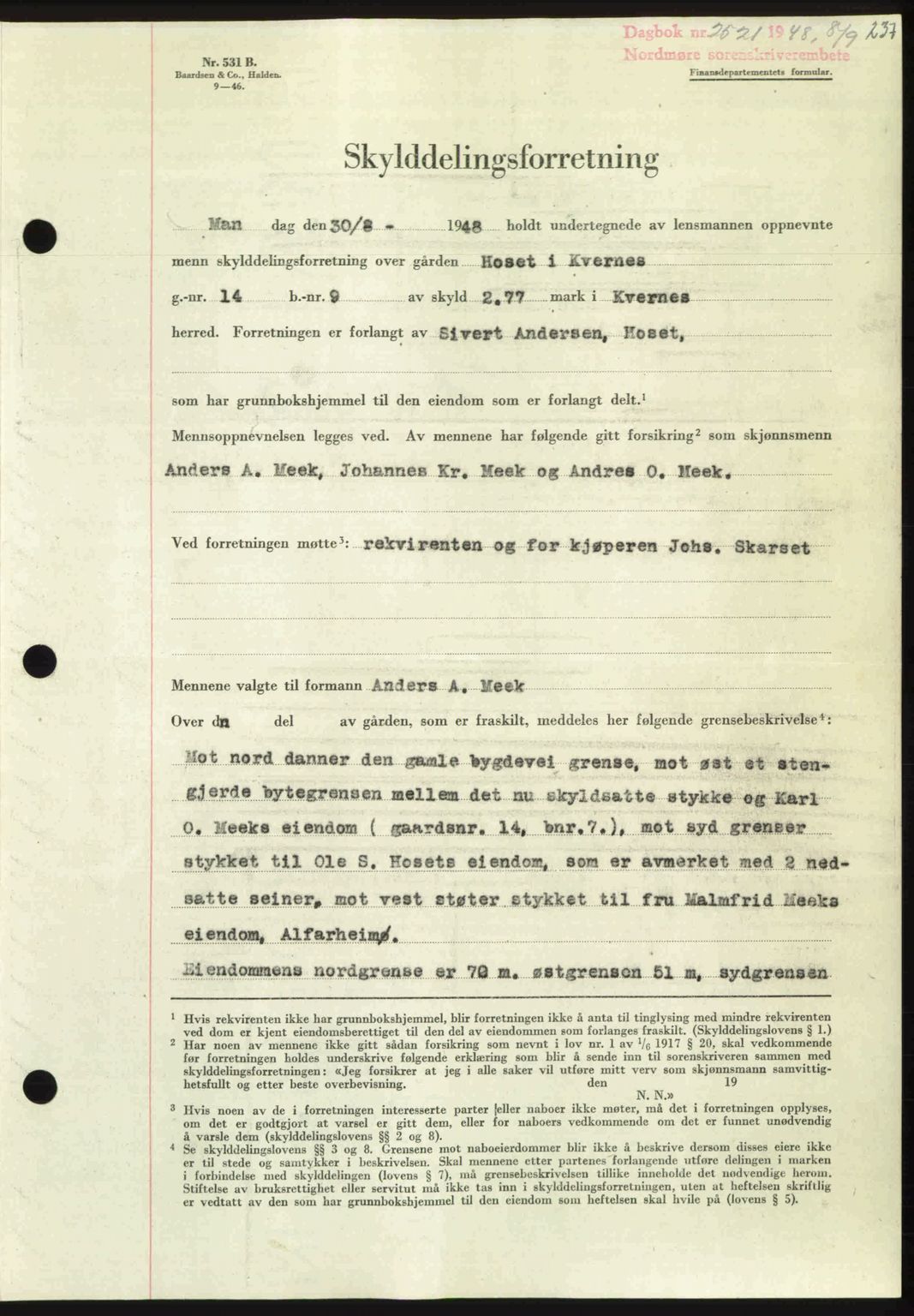 Nordmøre sorenskriveri, AV/SAT-A-4132/1/2/2Ca: Mortgage book no. A109, 1948-1948, Diary no: : 2521/1948