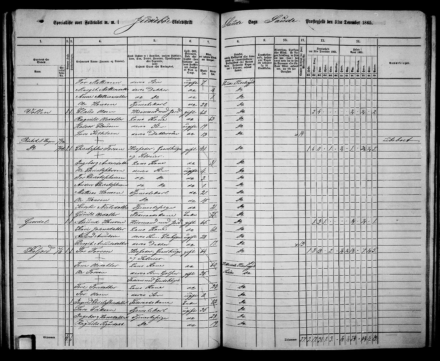 RA, 1865 census for Sauherad, 1865, p. 67